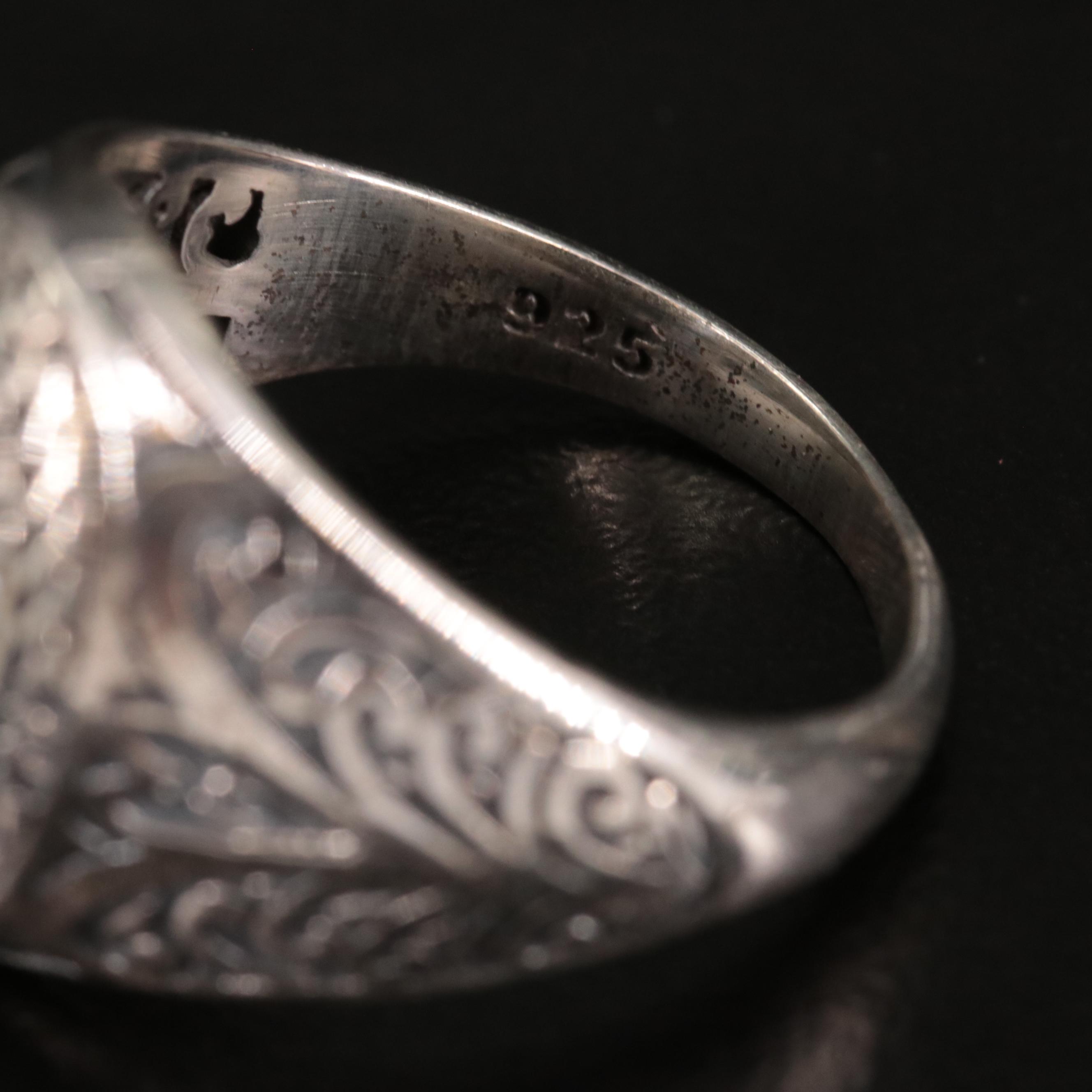 Sterling Textured Oval Faceted Ring