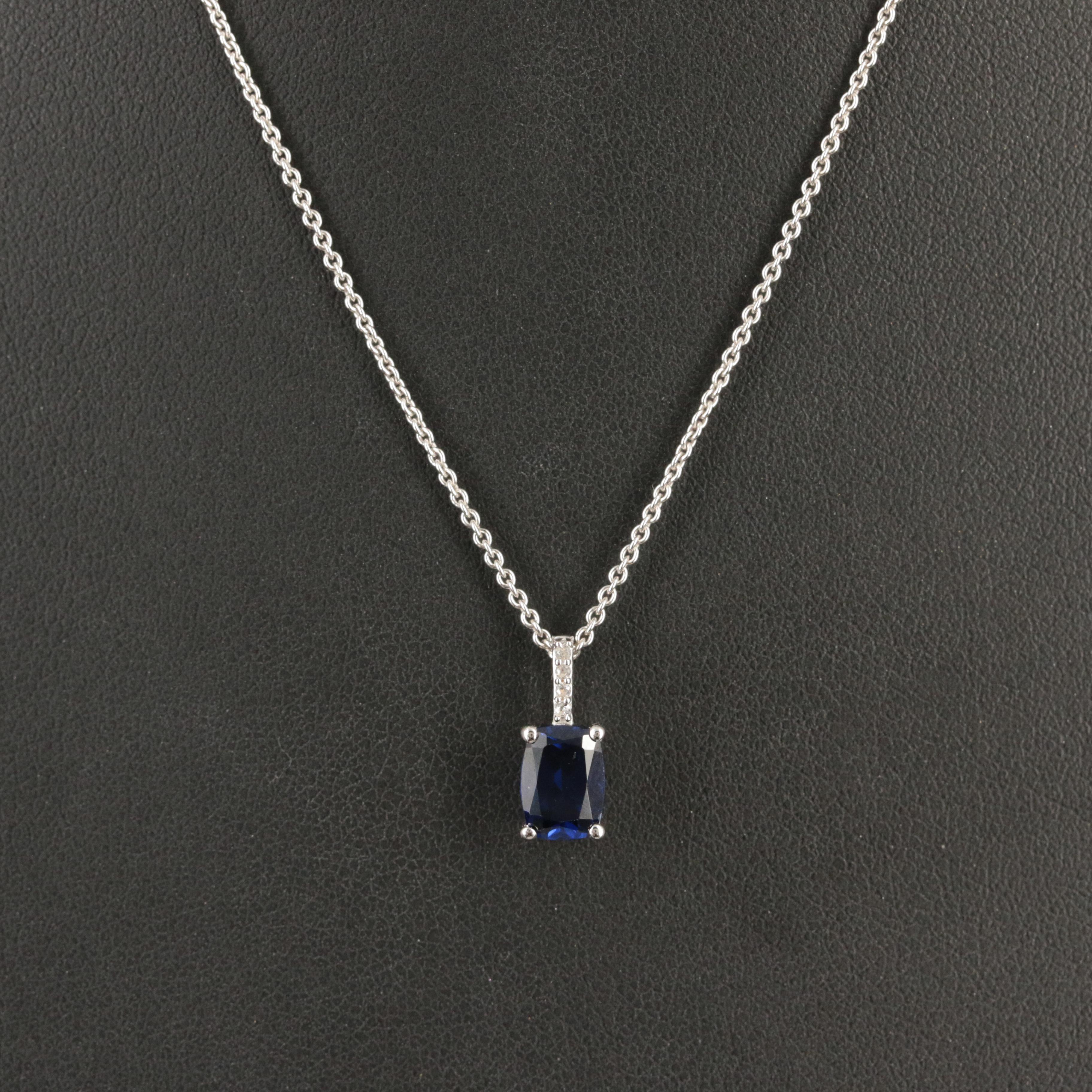 Sterling Sapphire and White Sapphire Pendant Necklace