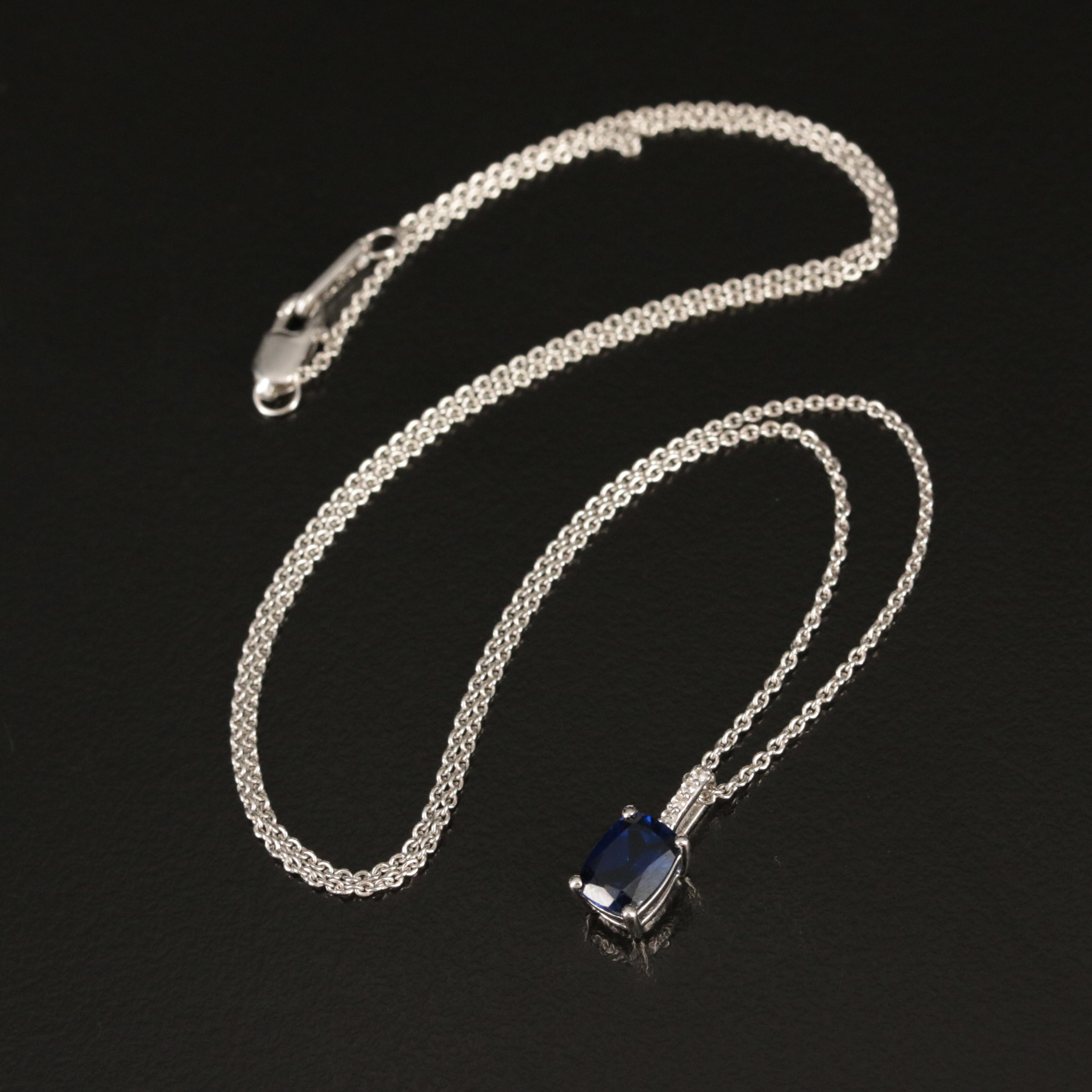 Sterling Sapphire and White Sapphire Pendant Necklace