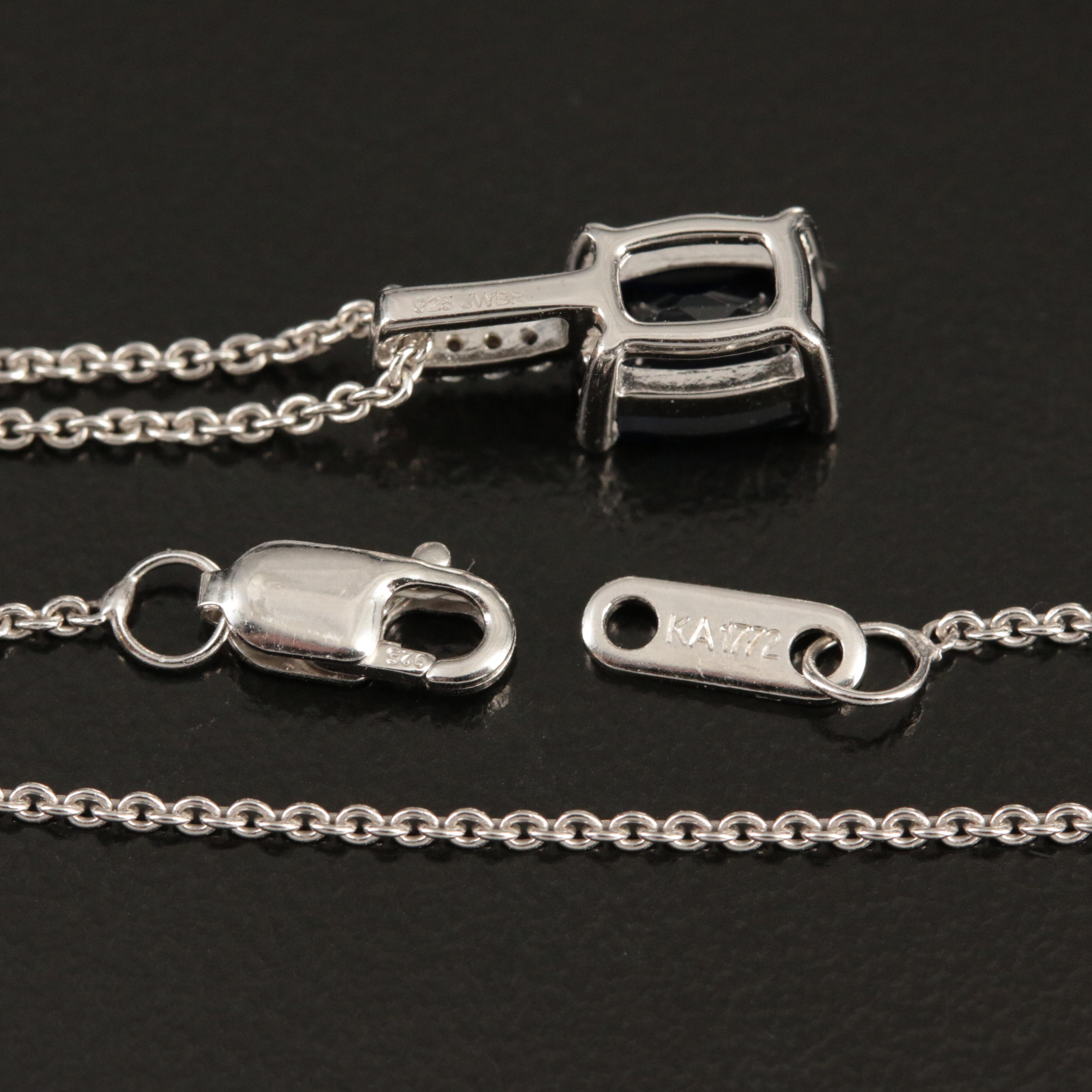 Sterling Sapphire and White Sapphire Pendant Necklace