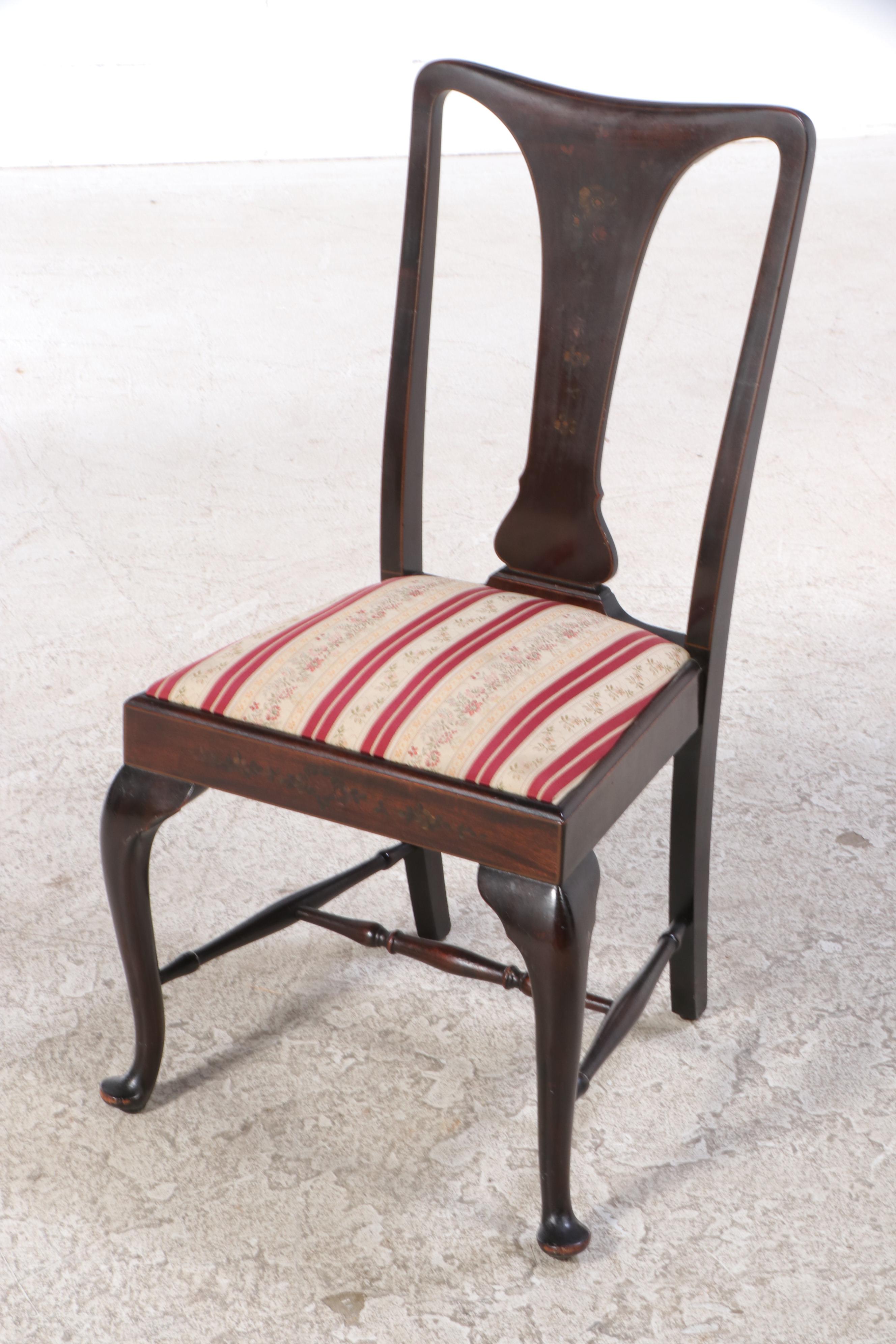 Six Queen Anne Style Mahogany and Polychromed Side Chairs, Early 20th Century