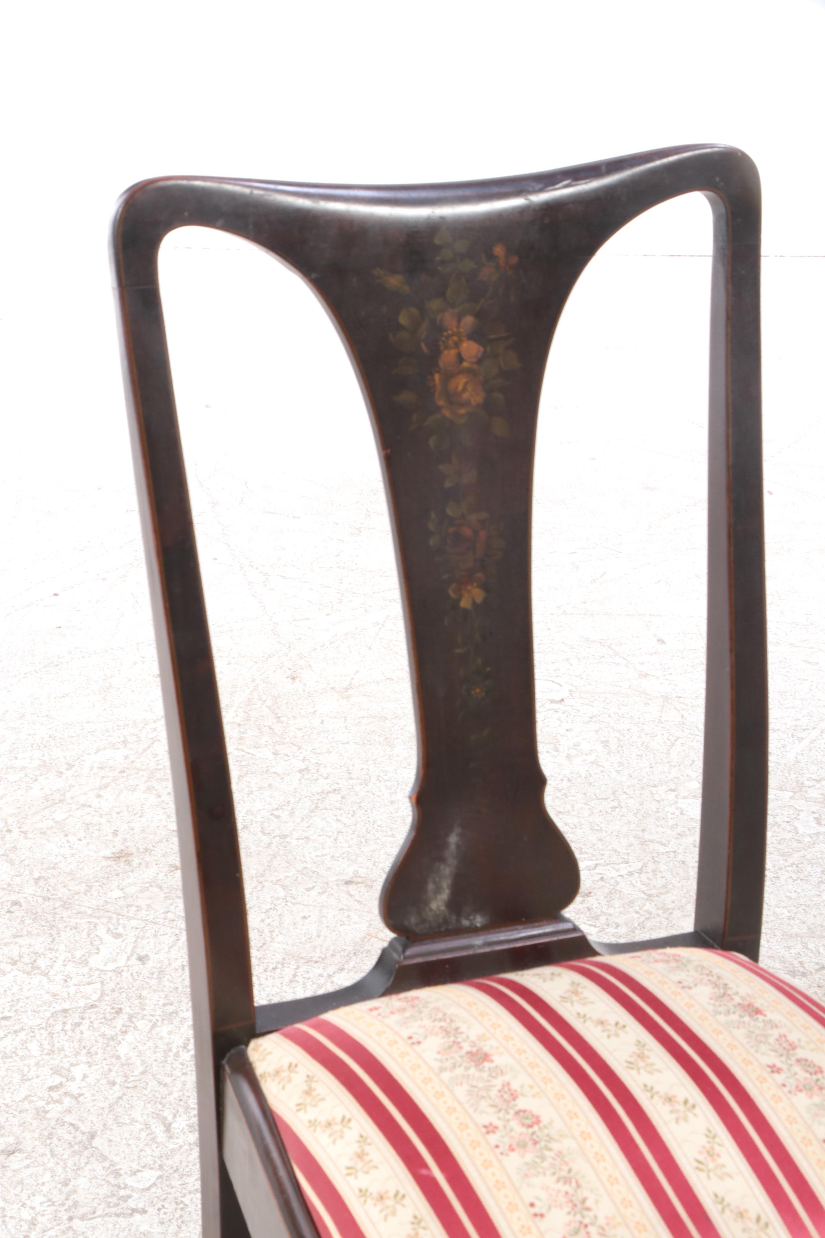 Six Queen Anne Style Mahogany and Polychromed Side Chairs, Early 20th Century