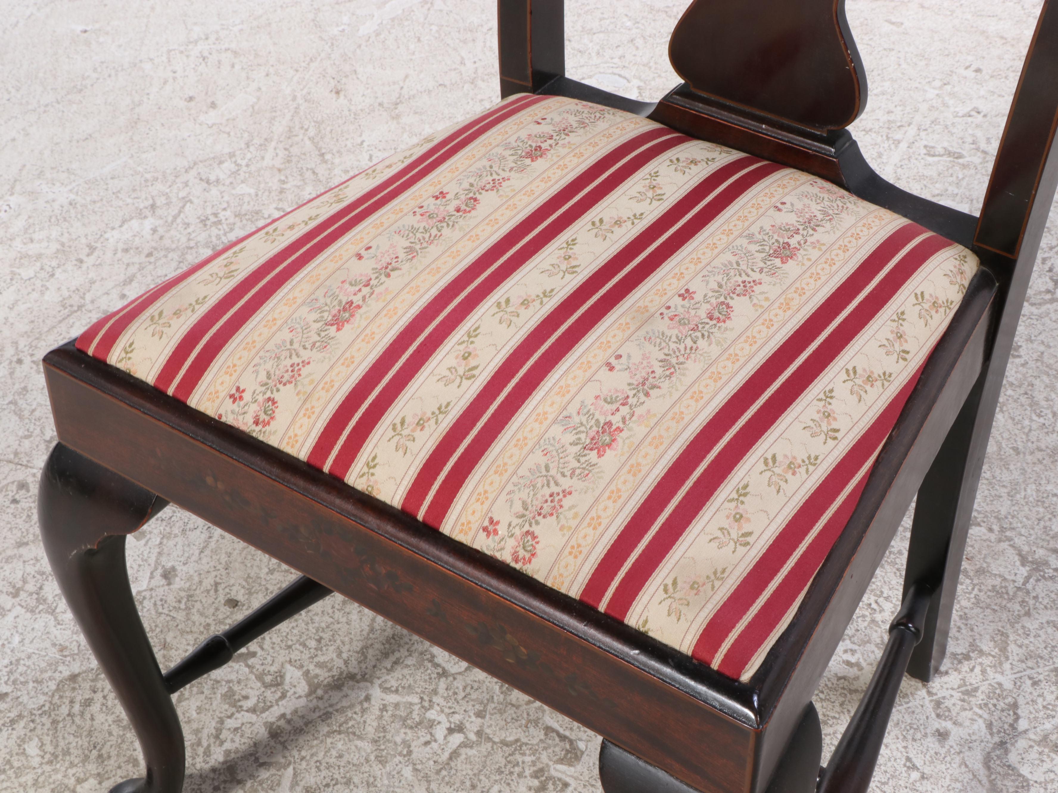 Six Queen Anne Style Mahogany and Polychromed Side Chairs, Early 20th Century