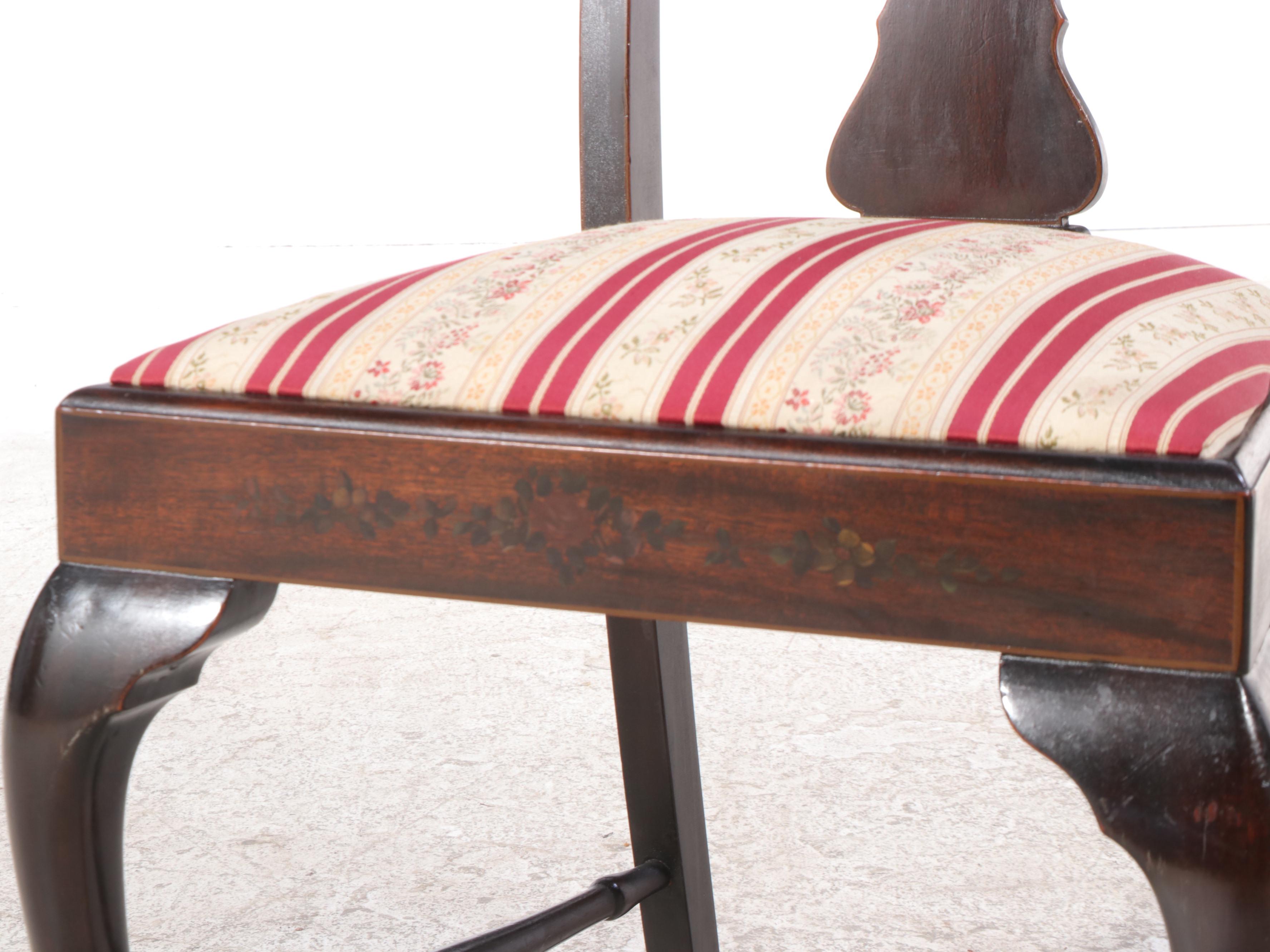 Six Queen Anne Style Mahogany and Polychromed Side Chairs, Early 20th Century