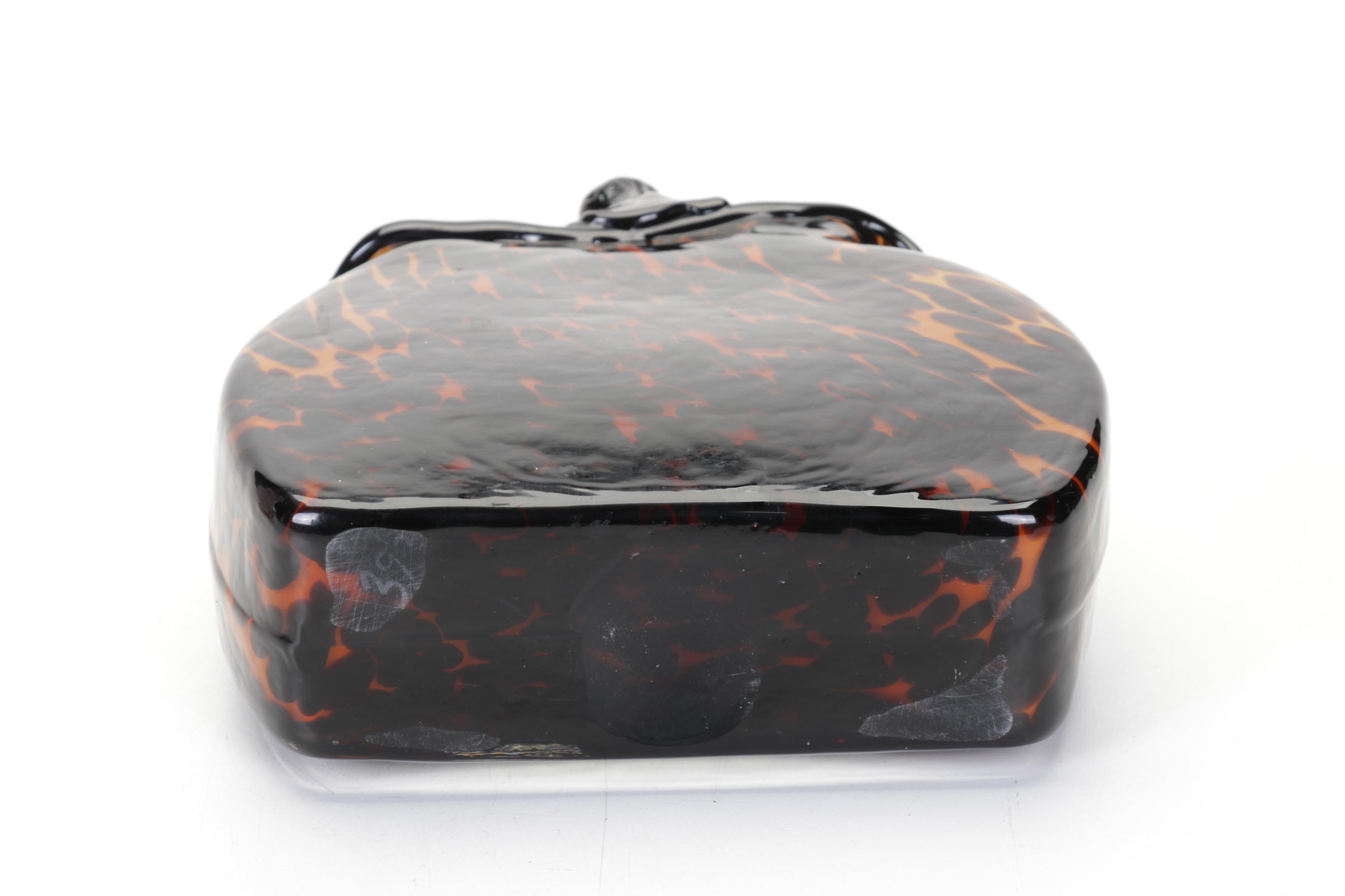 Murano Style Art Glass Tortoise Shell Purse and Speckled Vase