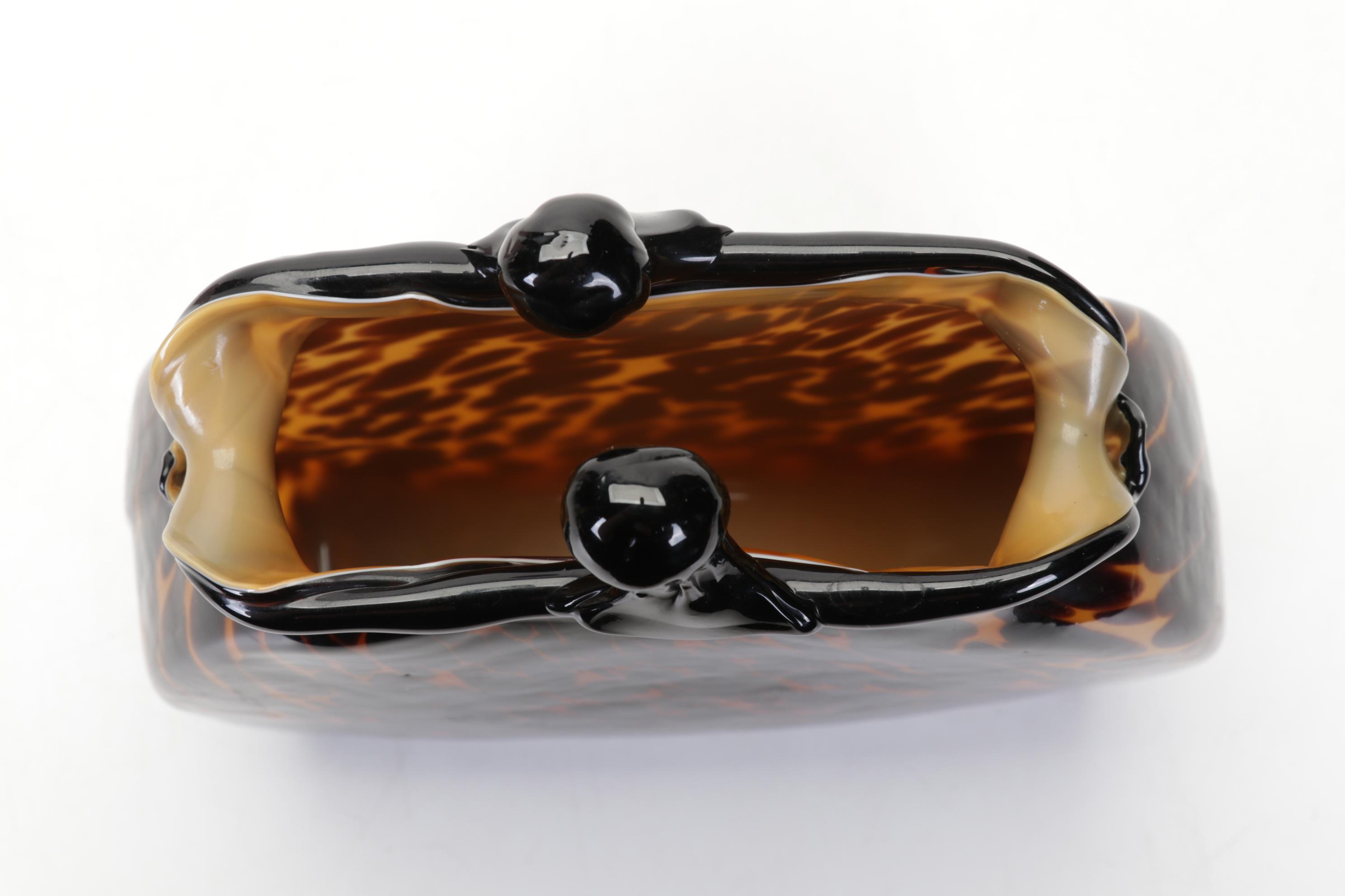 Murano Style Art Glass Tortoise Shell Purse and Speckled Vase