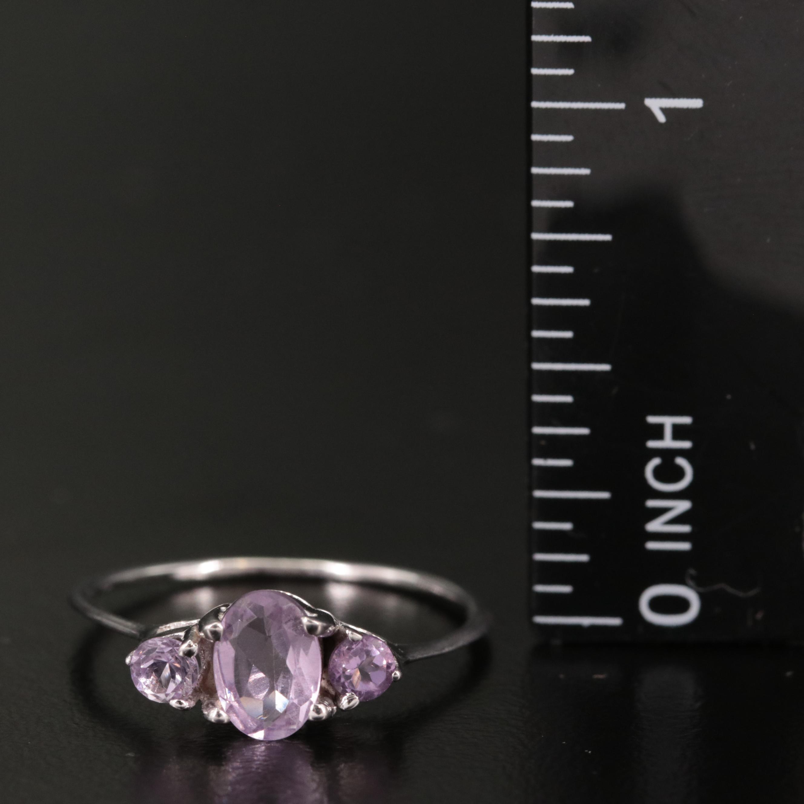Sterling Three Stone Amethyst Ring