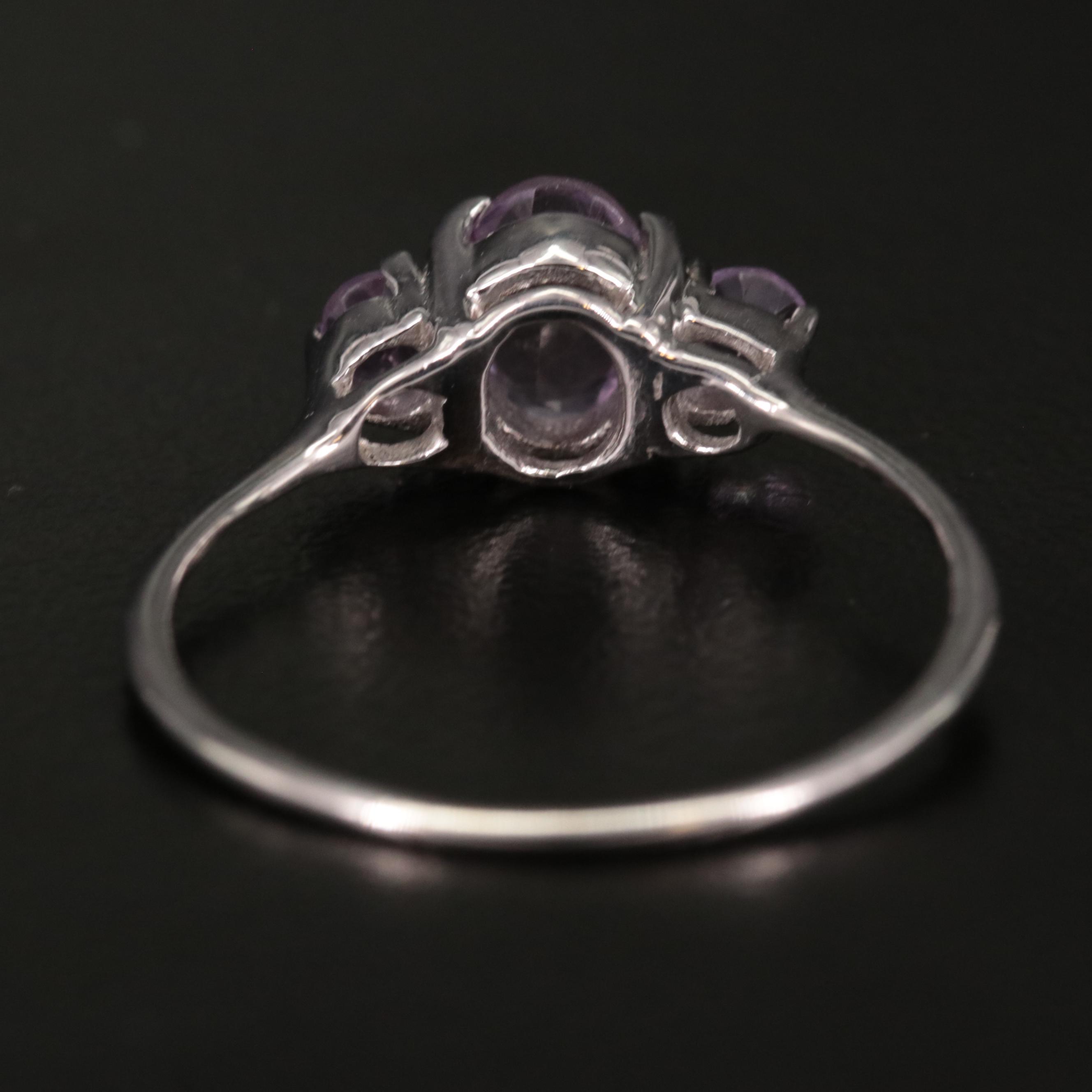 Sterling Three Stone Amethyst Ring
