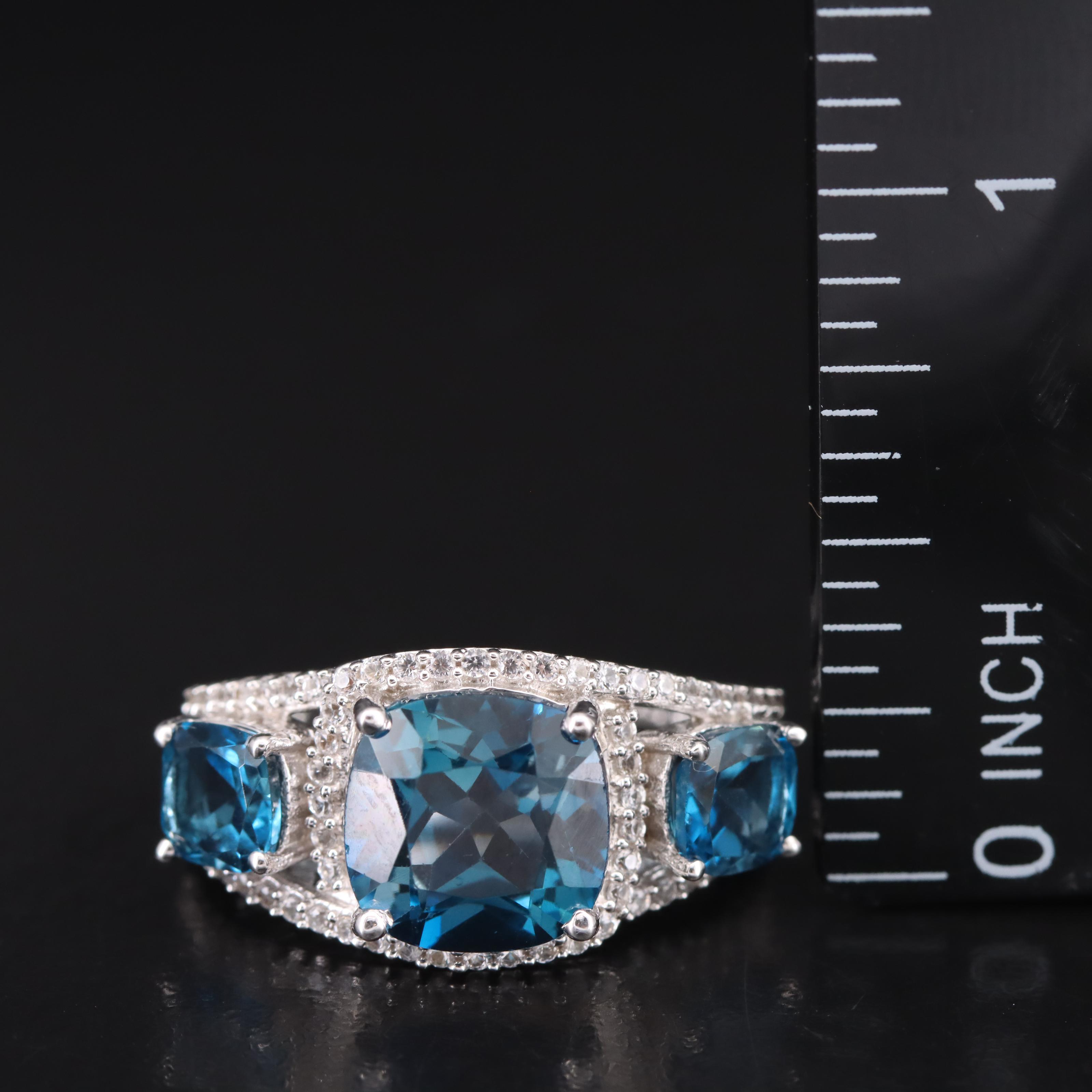 Sterling London Blue Topaz and White Sapphire Ring