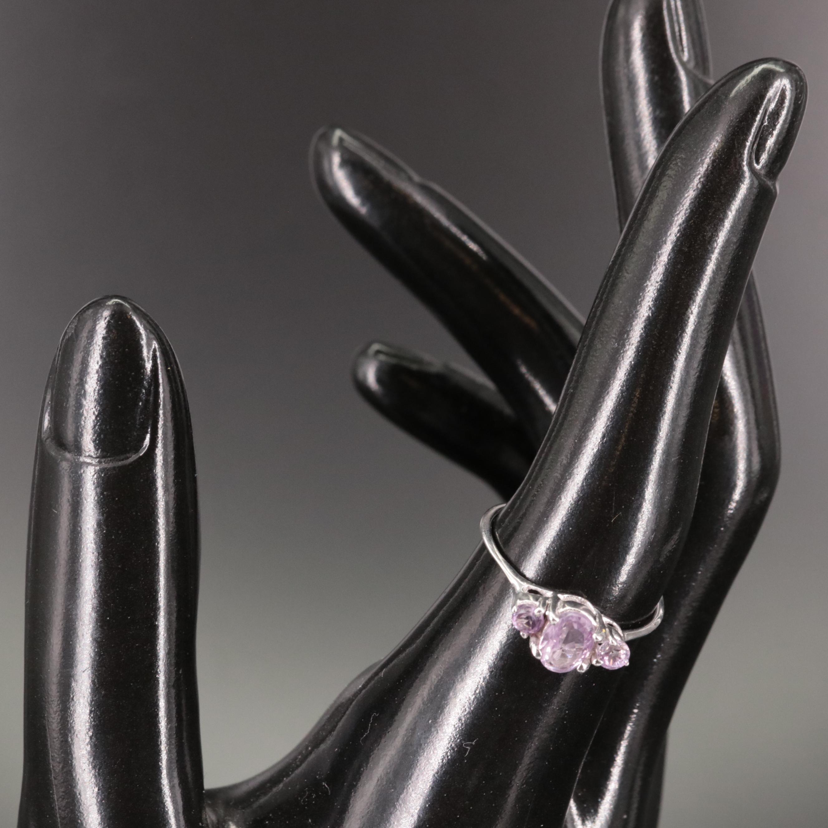 Sterling Three Stone Amethyst Ring