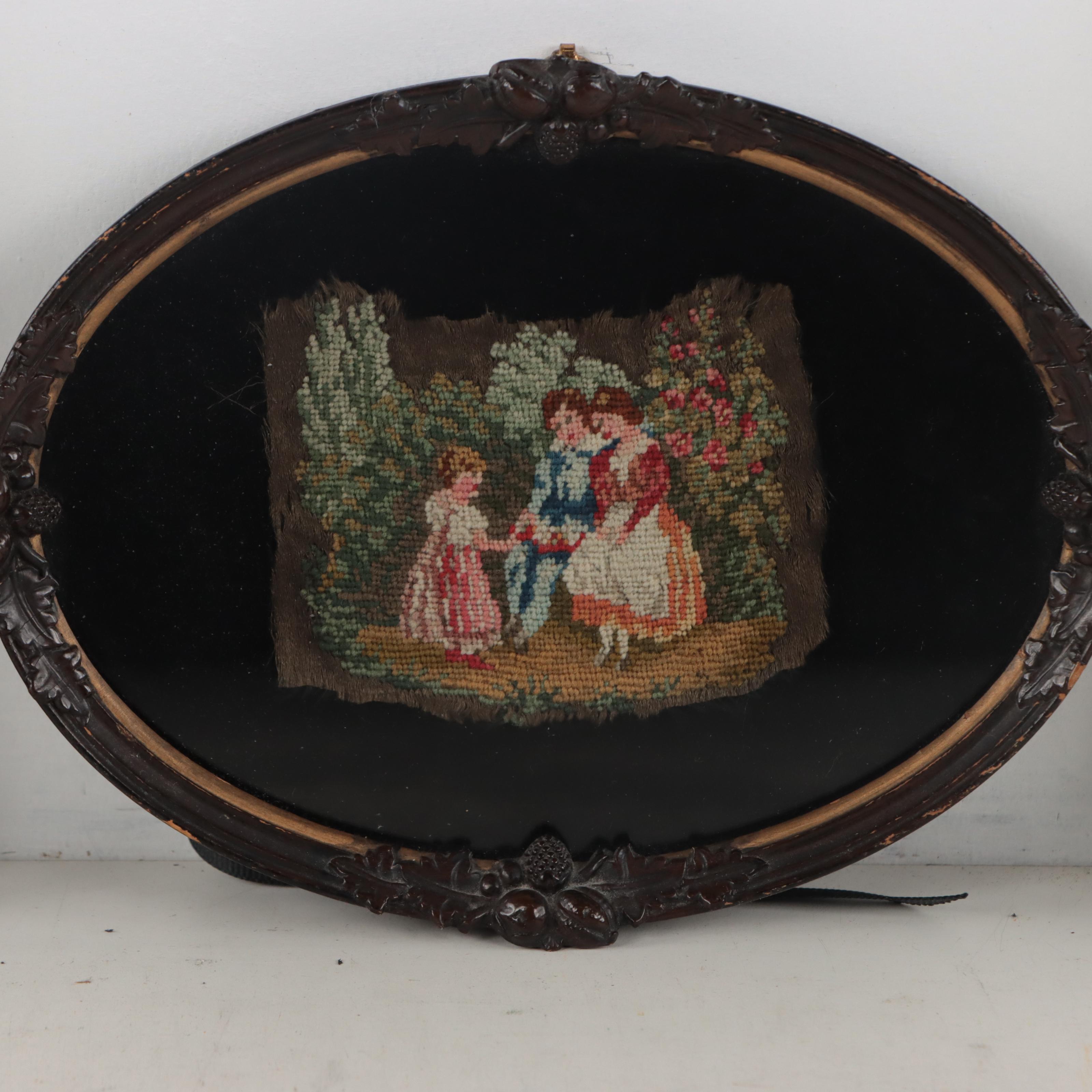 H. H. Reed Silhouette Drawings and Framed Needlepoint Textile