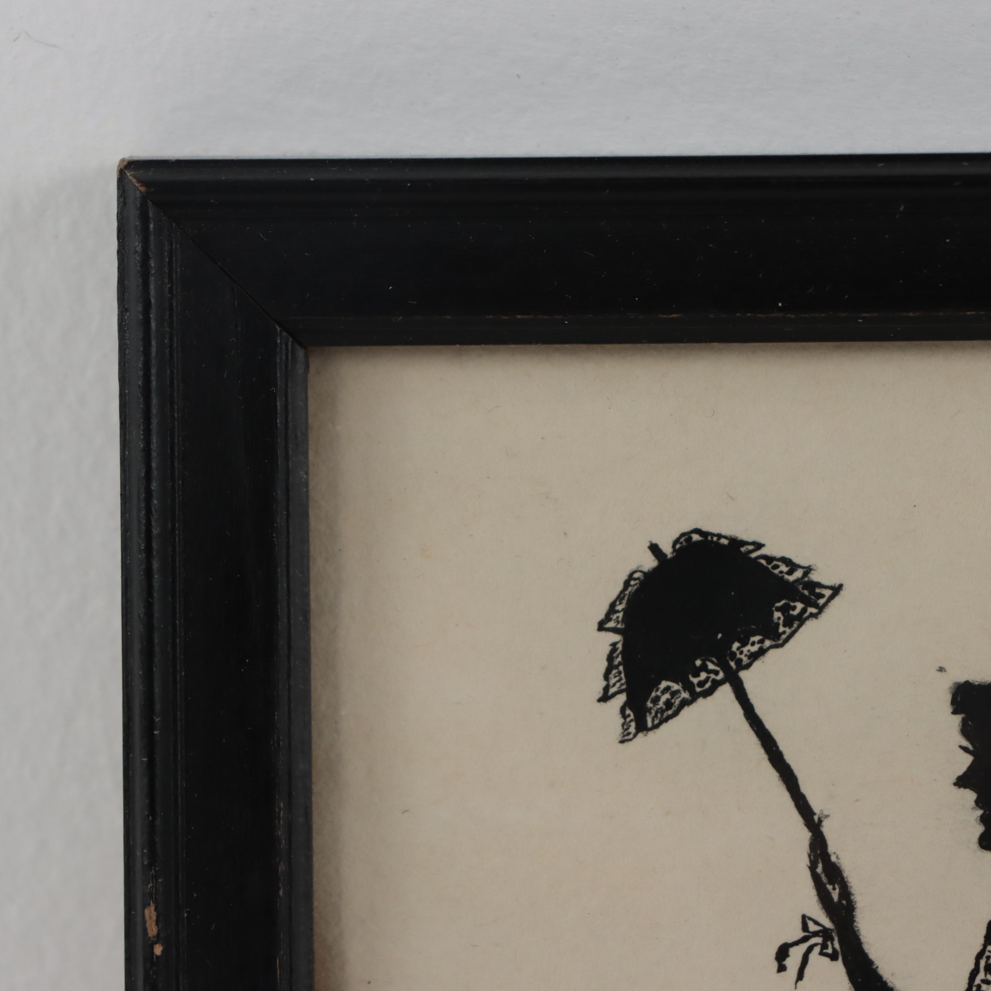 H. H. Reed Silhouette Drawings and Framed Needlepoint Textile