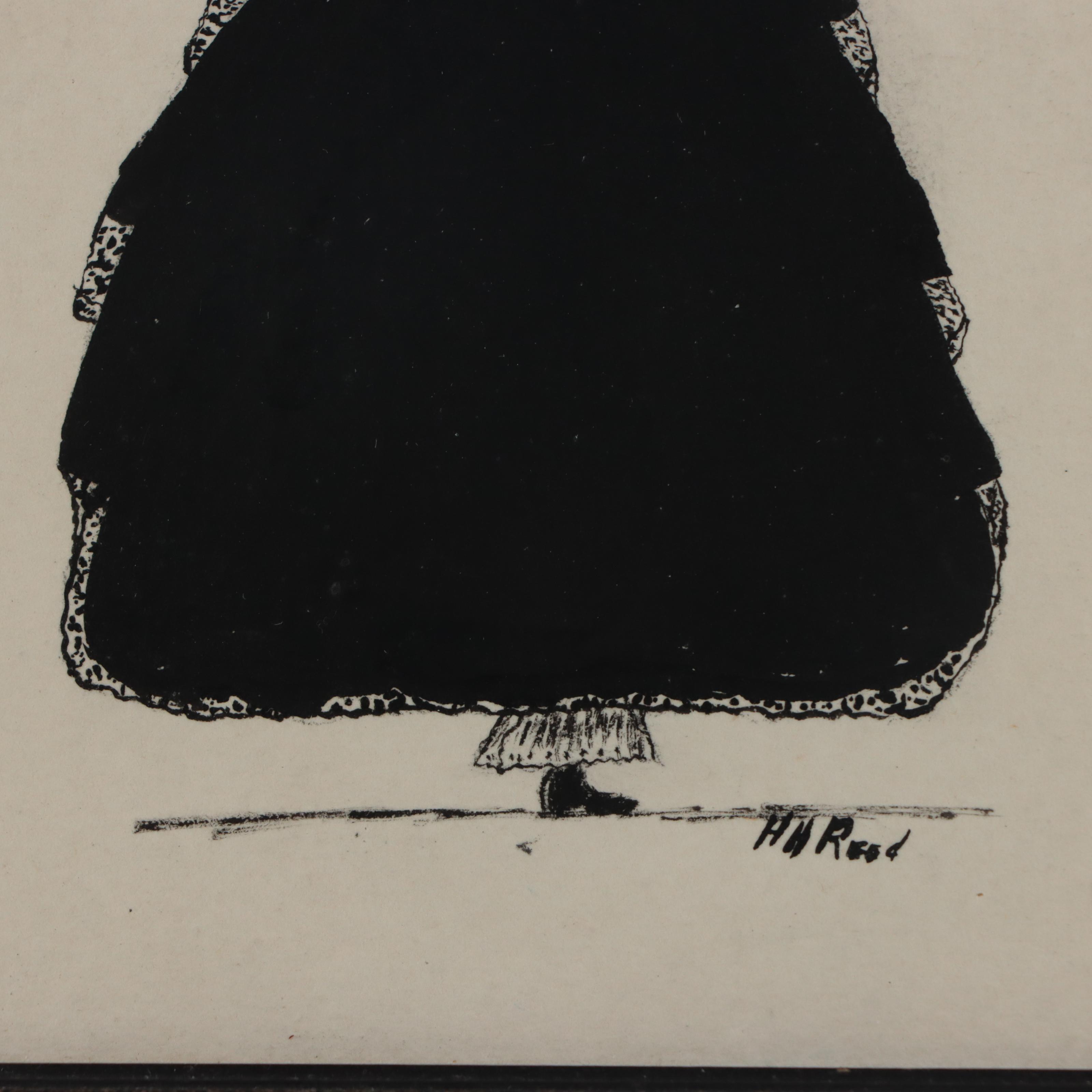 H. H. Reed Silhouette Drawings and Framed Needlepoint Textile