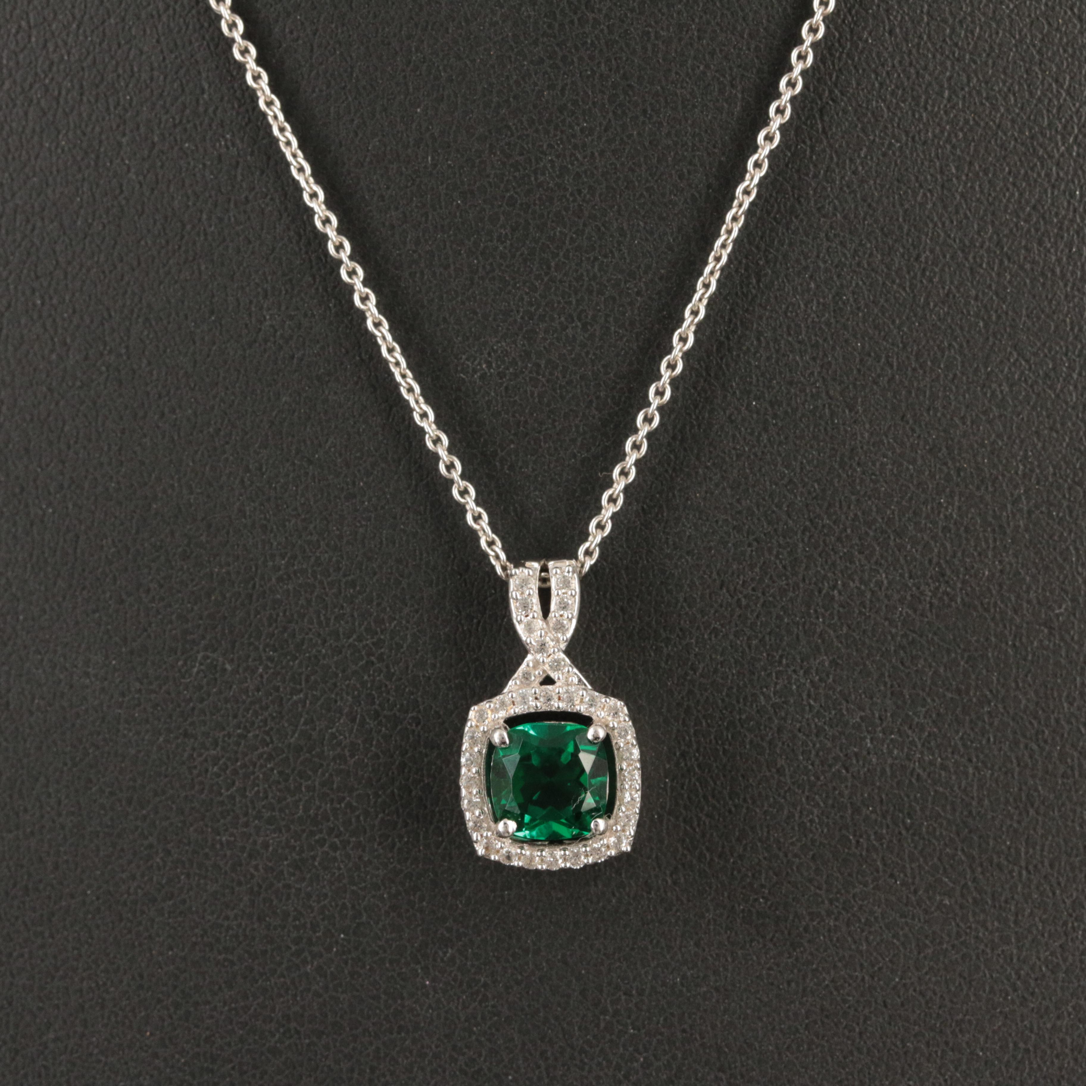 Sterling Emerald and White Sapphire Pendant Necklace