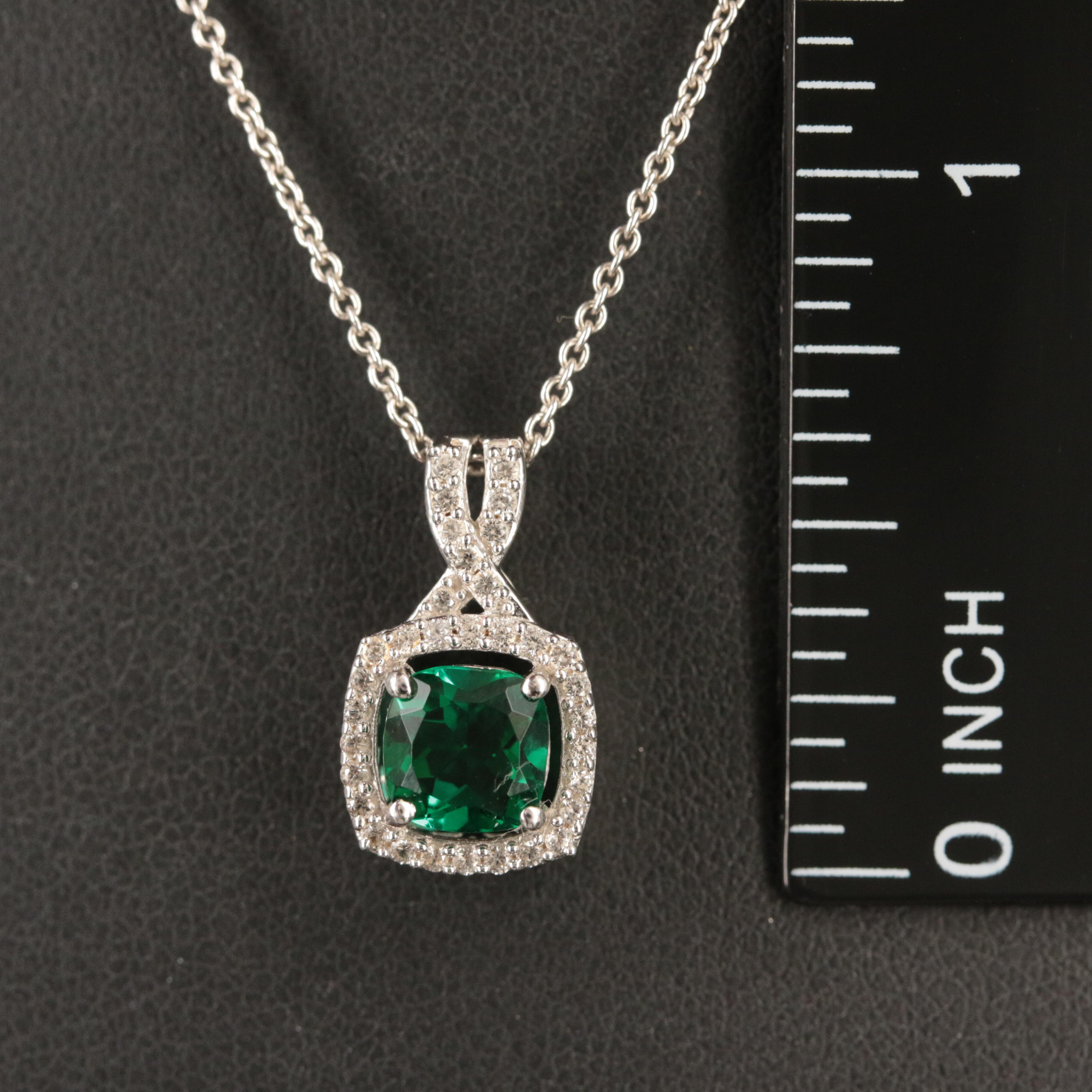 Sterling Emerald and White Sapphire Pendant Necklace