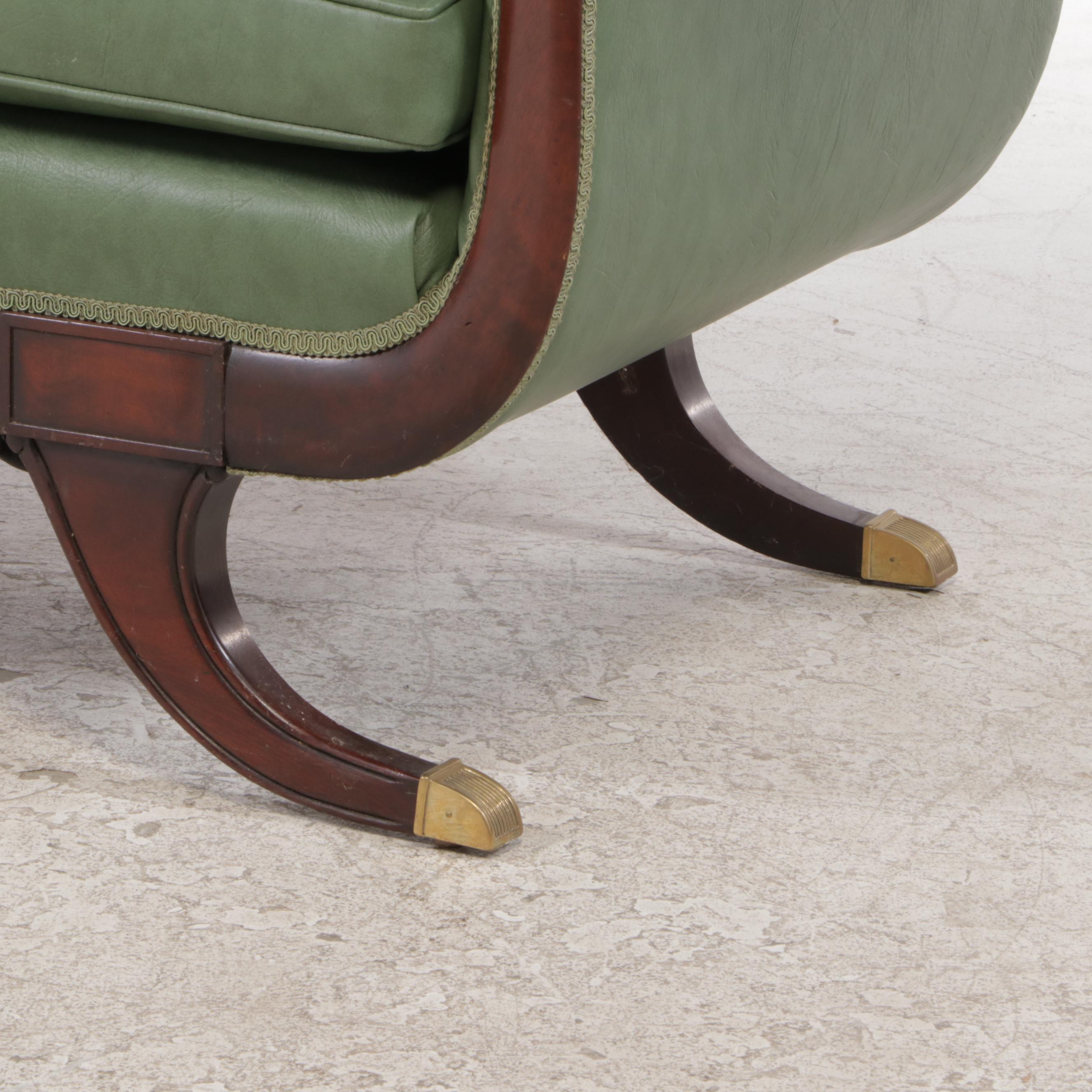 American Classical Style Mahogany and Green Vinyl Loveseat, 20th Century