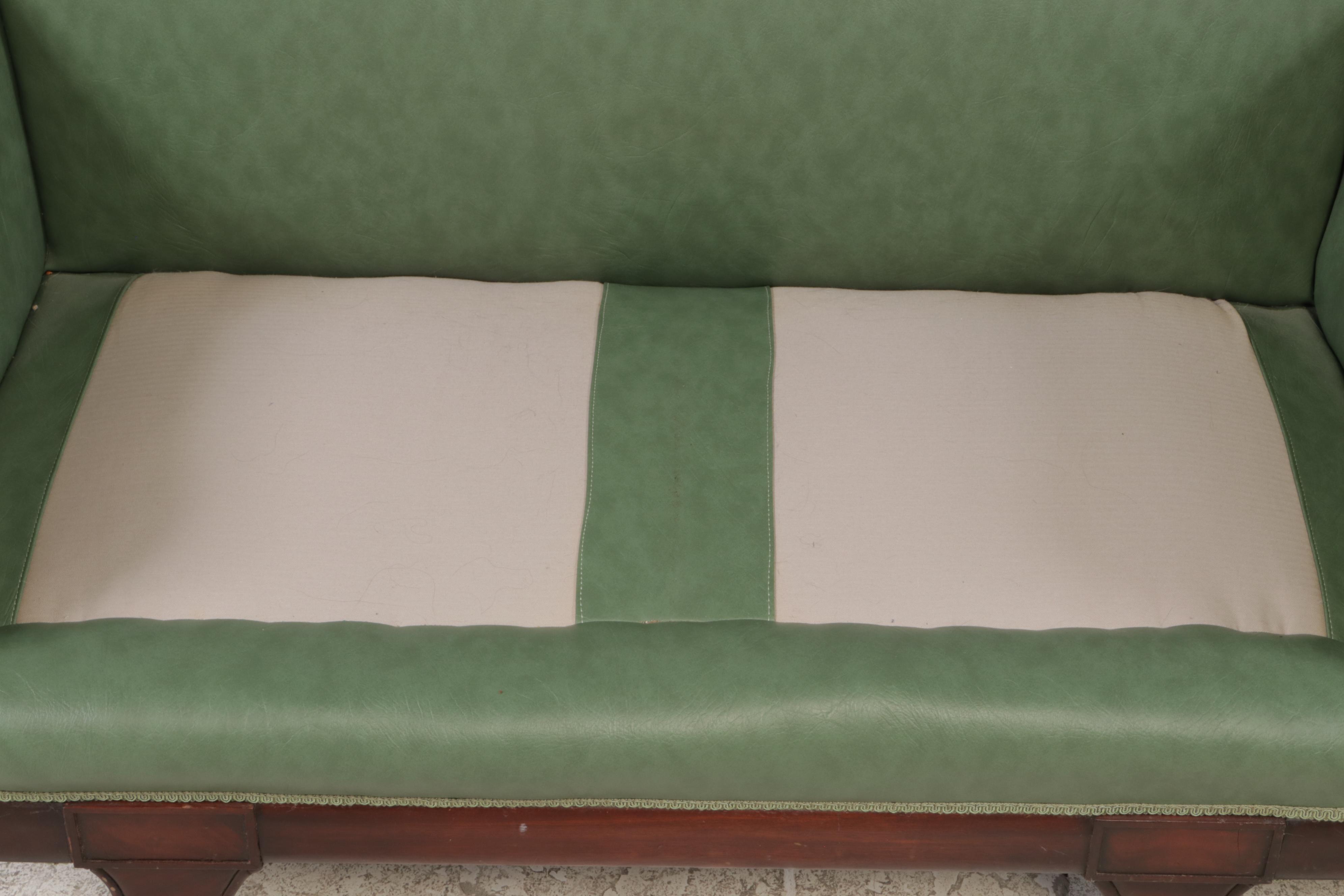 American Classical Style Mahogany and Green Vinyl Loveseat, 20th Century