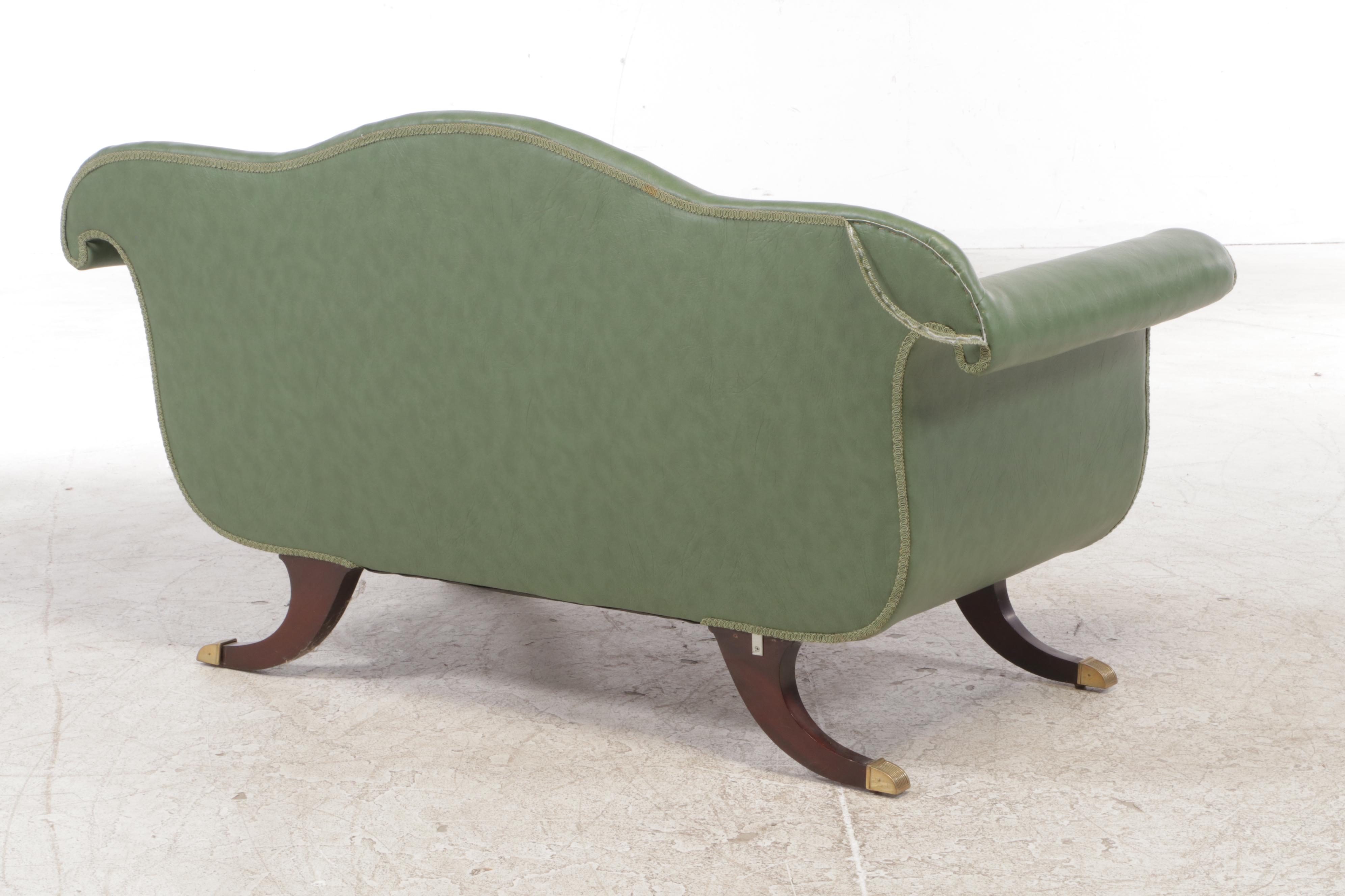 American Classical Style Mahogany and Green Vinyl Loveseat, 20th Century