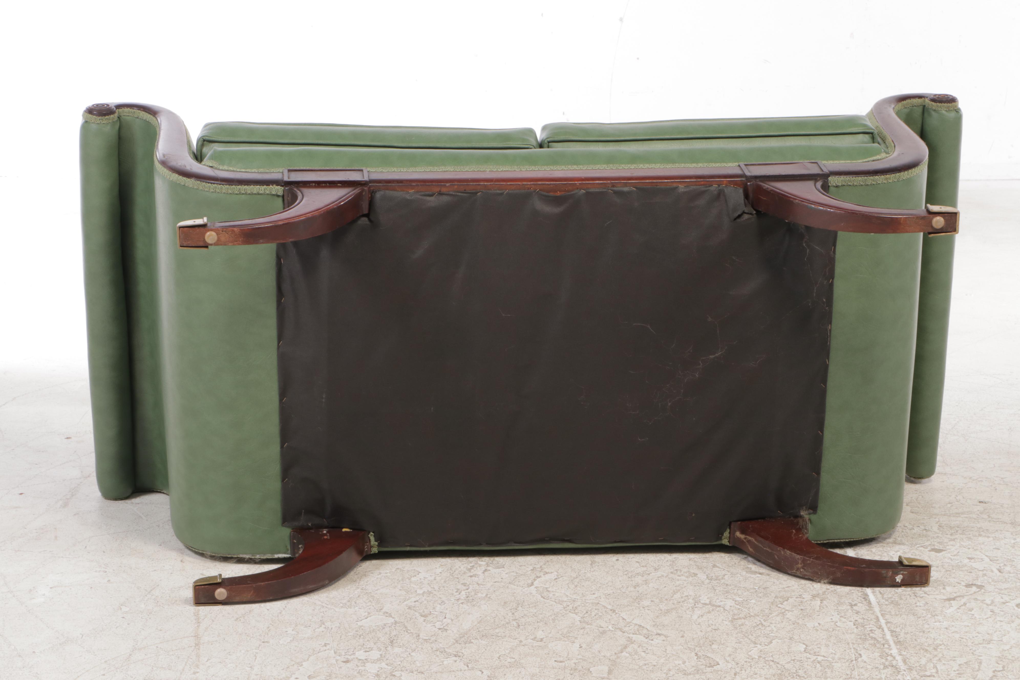 American Classical Style Mahogany and Green Vinyl Loveseat, 20th Century