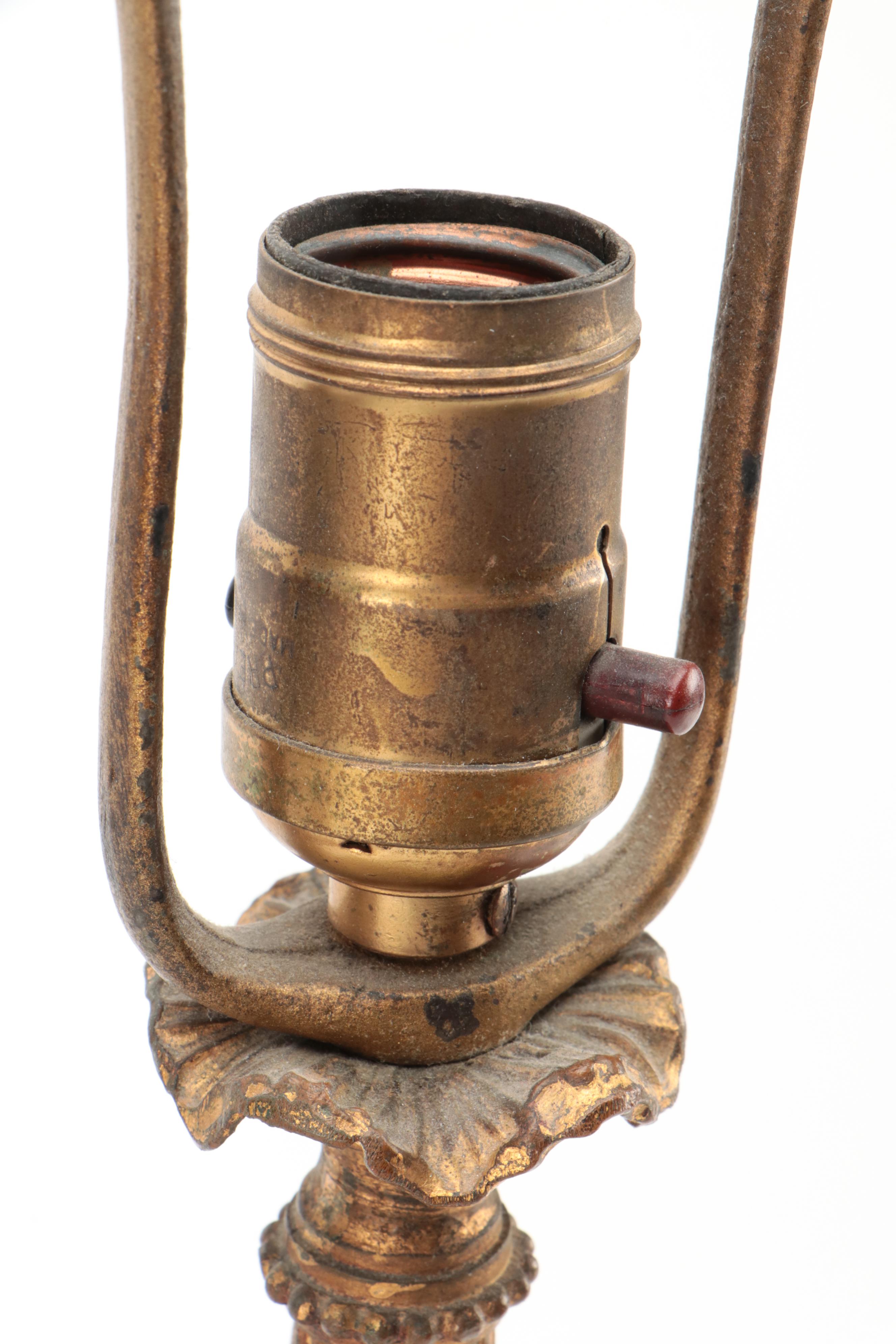 French Empire Style Pink Marble and Gilt Metal Column Table Lamps