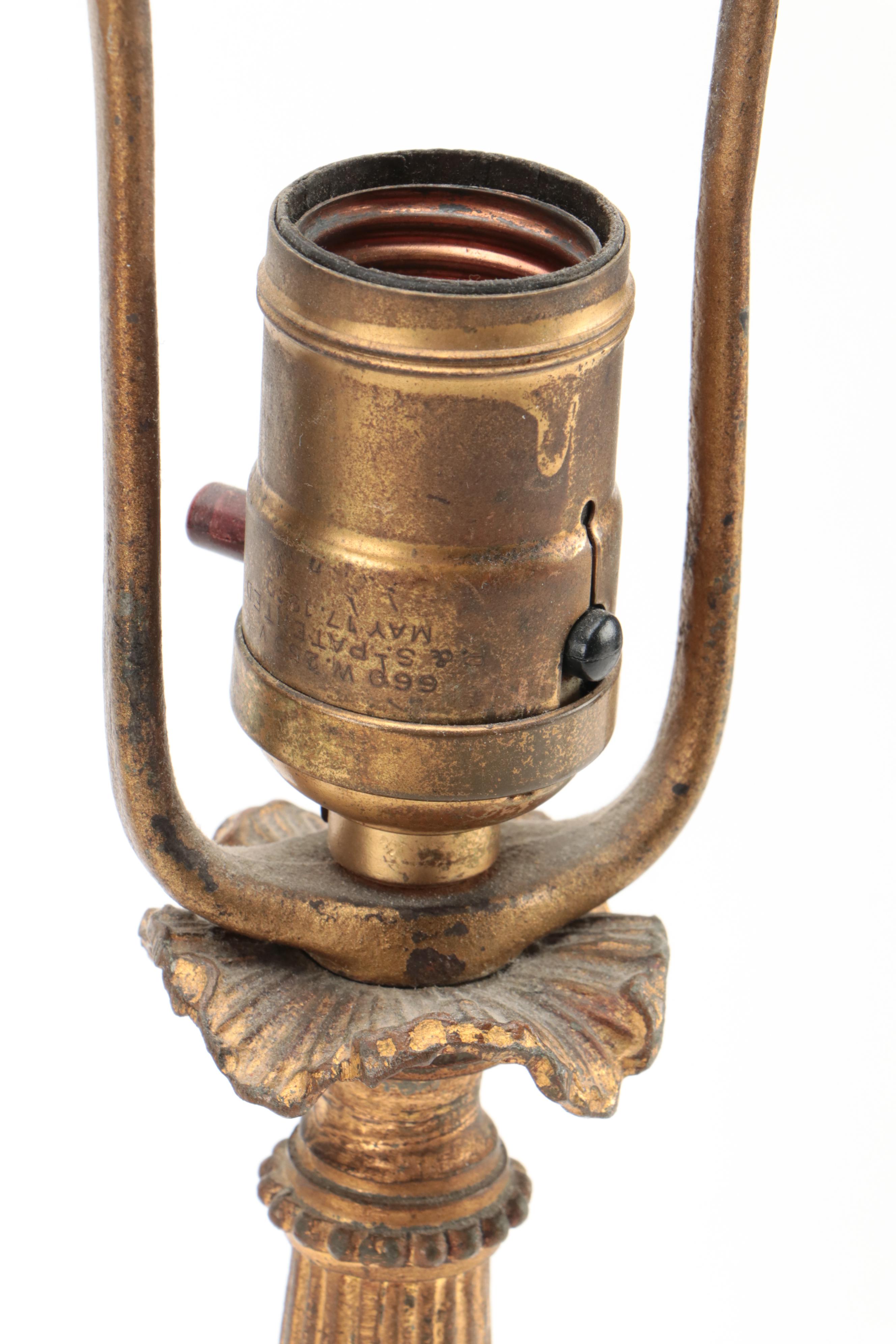 French Empire Style Pink Marble and Gilt Metal Column Table Lamps