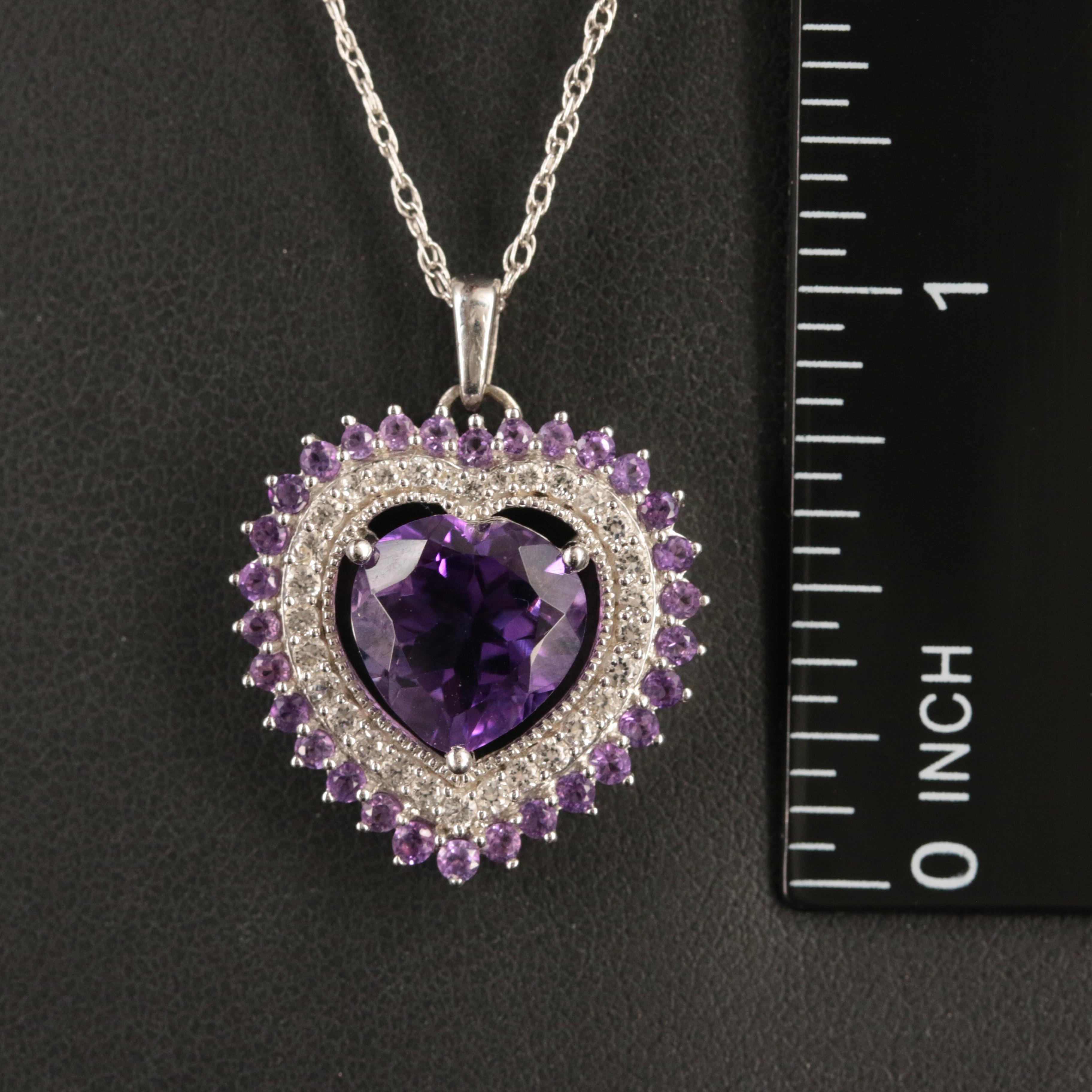 Sterling Amethyst and White Sapphire Heart Pendant Necklace