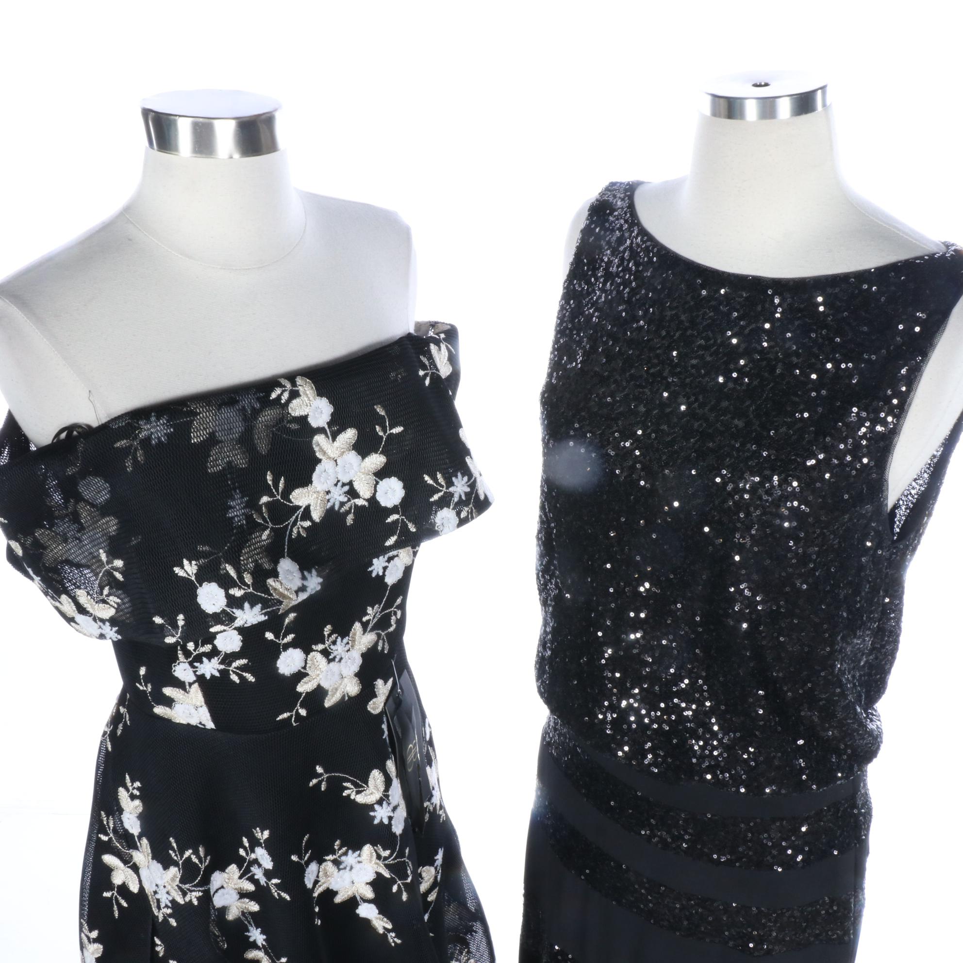 Bronx & Banco Floral High-Low Dress and Lauren Ralph Lauren Sequin Stripe Gown