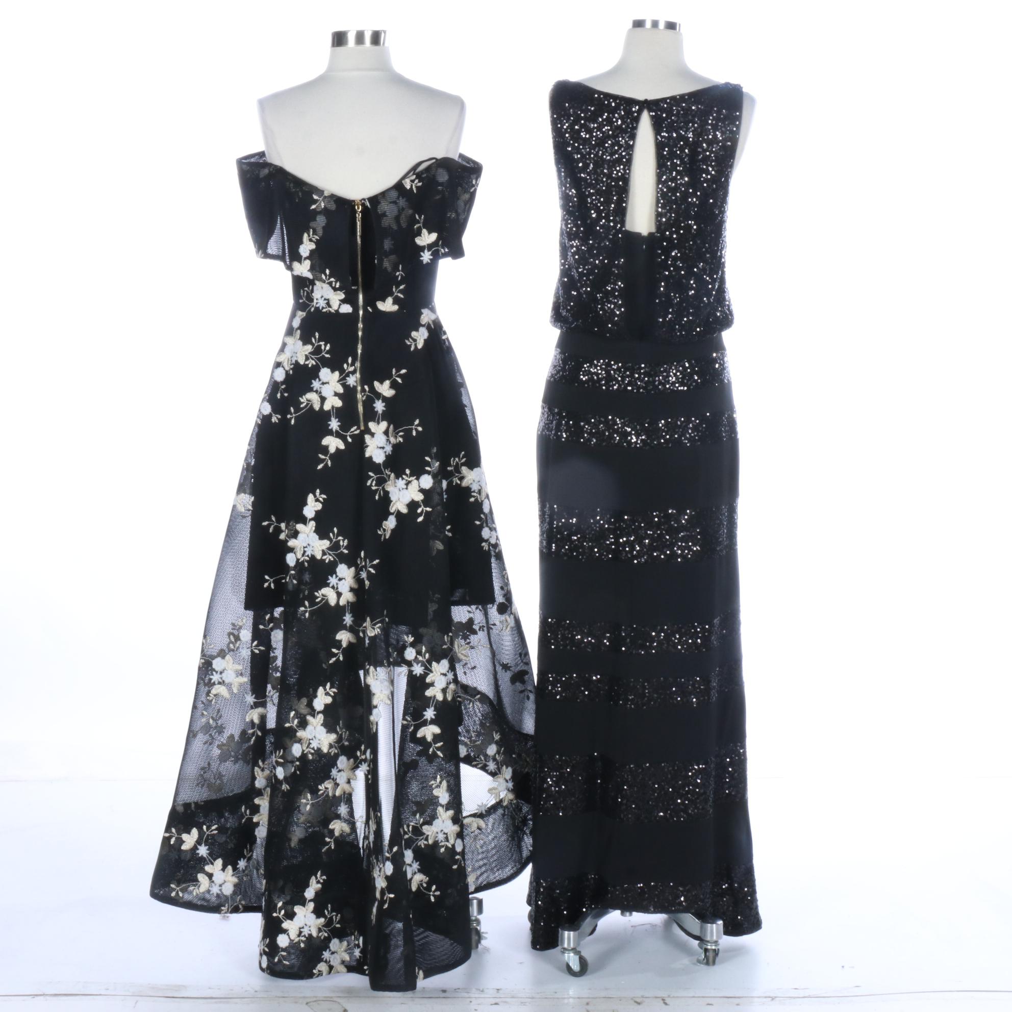 Bronx & Banco Floral High-Low Dress and Lauren Ralph Lauren Sequin Stripe Gown
