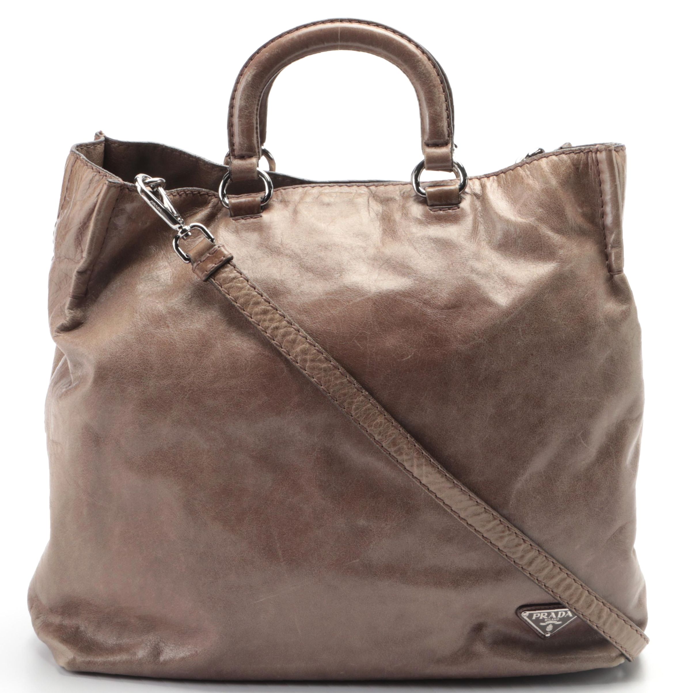Prada Large Convertible Shopper Tote in Vitello Shine Leather