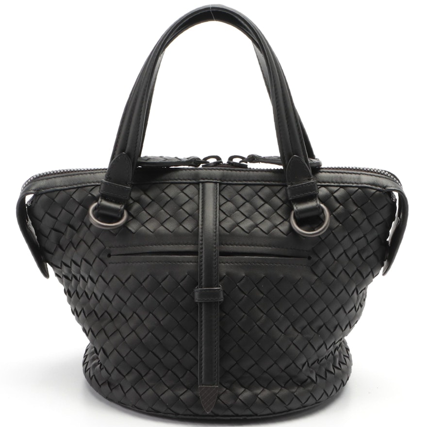 Bottega Veneta Tambura Bucket Bag in Black Intrecciato Nappa Leather with Strap