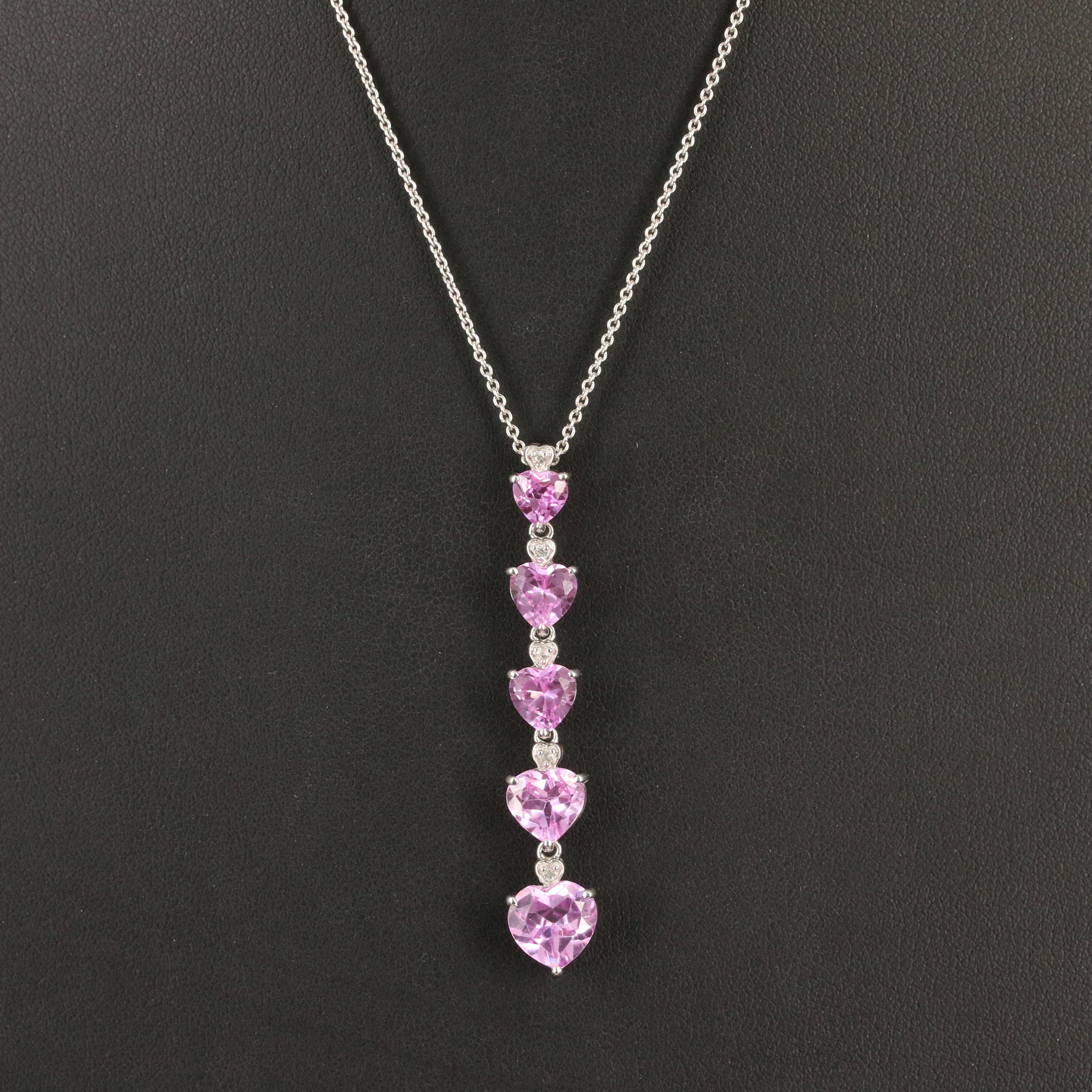 Sterling Sapphire and White Sapphire Graduated Heart Necklace