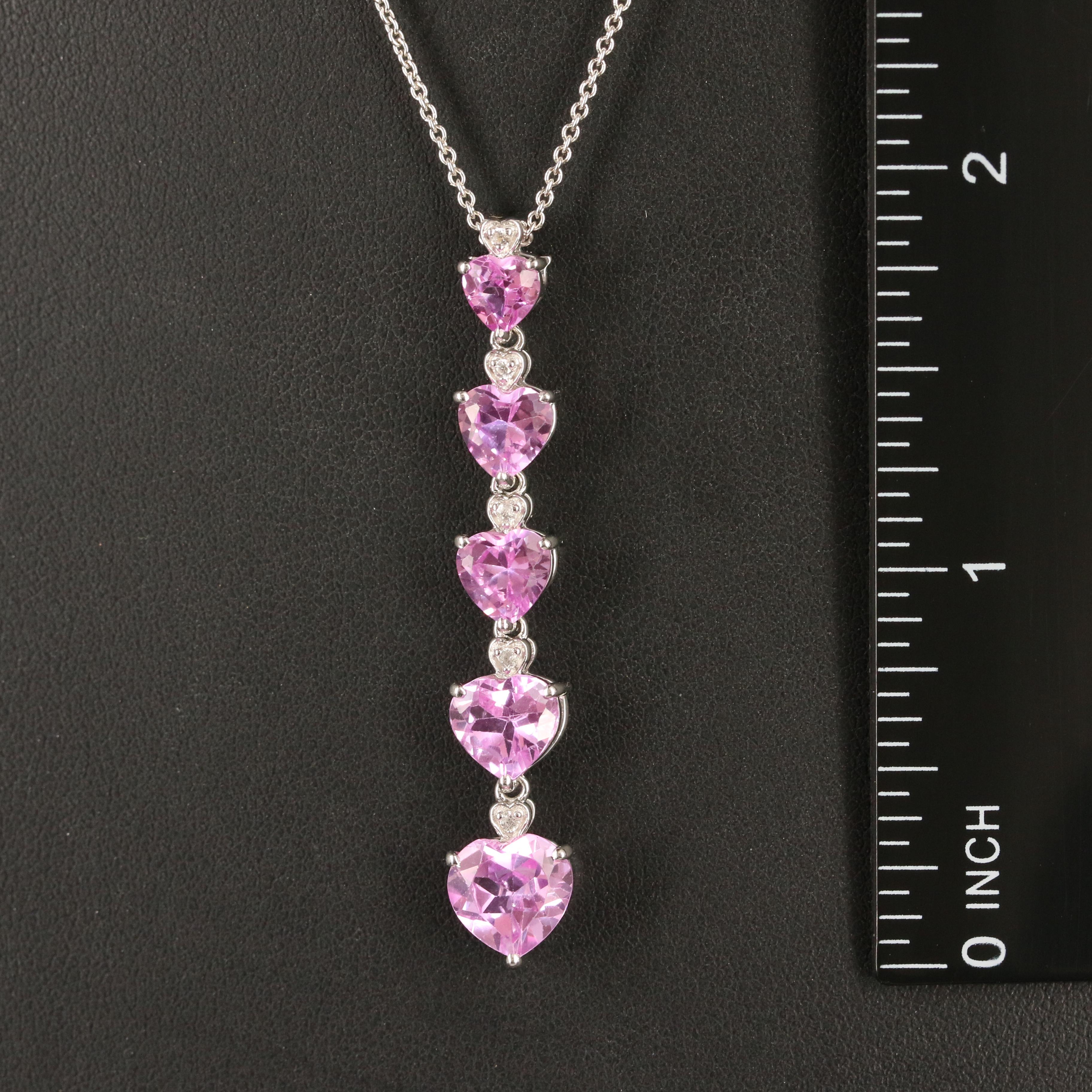 Sterling Sapphire and White Sapphire Graduated Heart Necklace