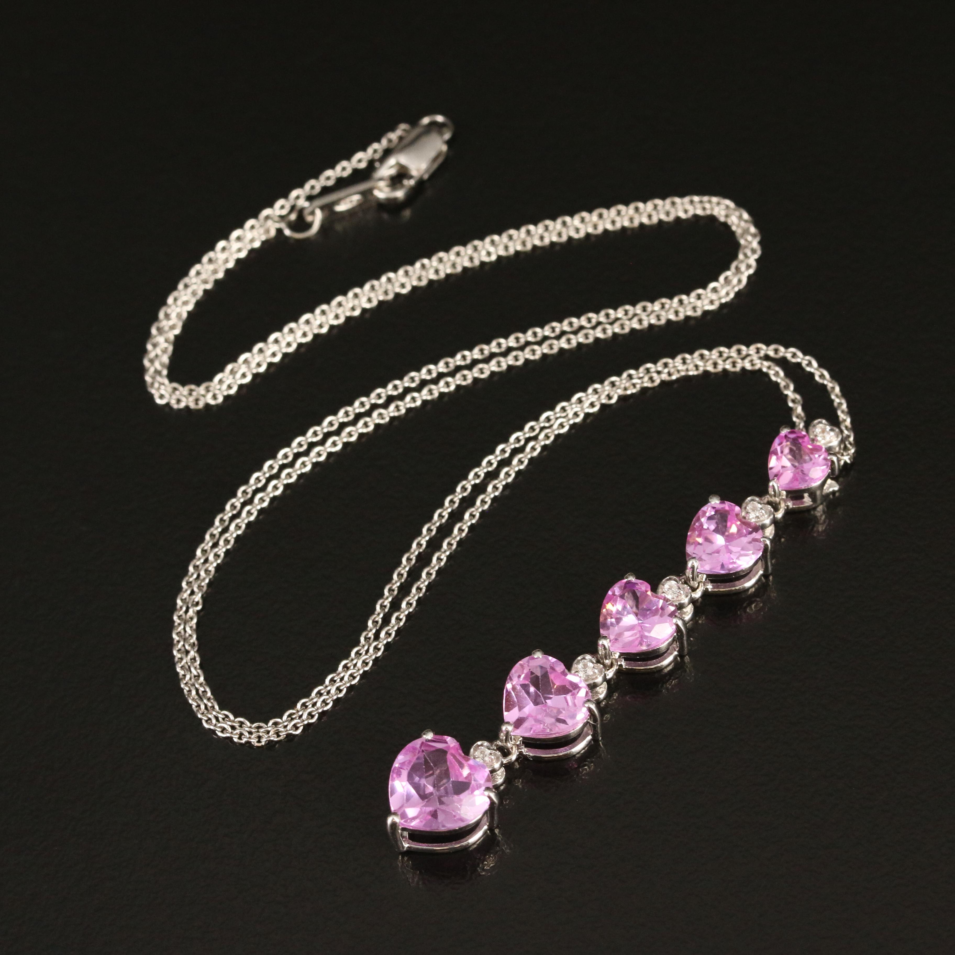 Sterling Sapphire and White Sapphire Graduated Heart Necklace