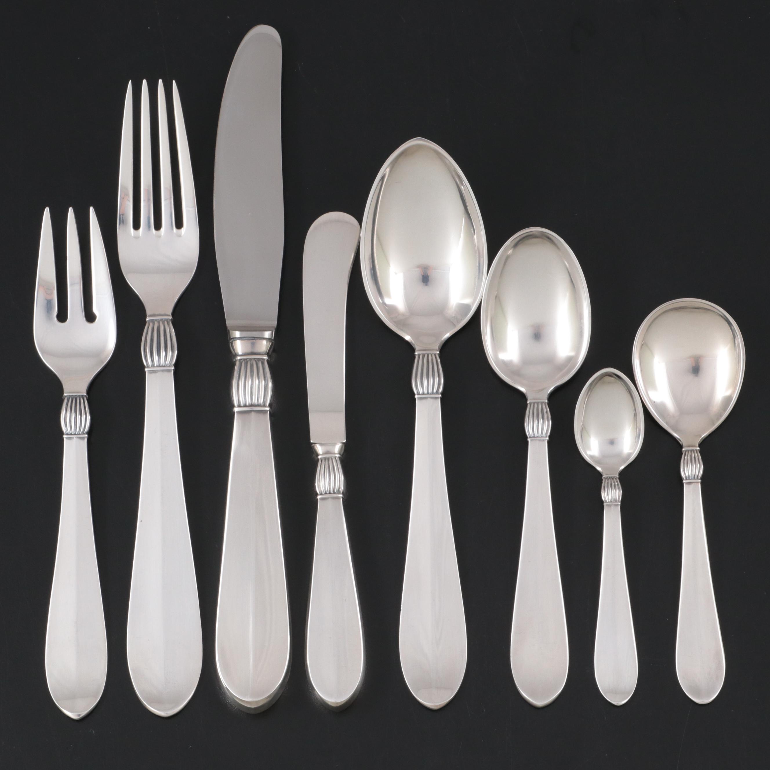 Jens Andersen "Baronesse" Sterling Silver Flatware in Storage Case, Mid-20th C.