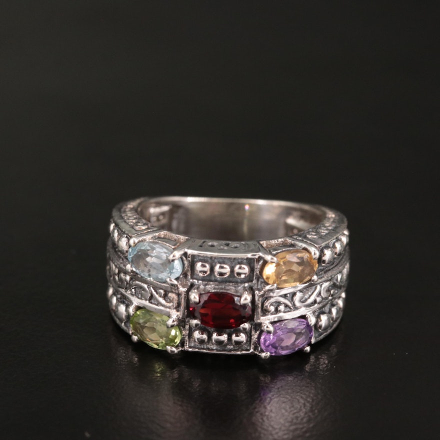 Sterling Citrine, Garnet, Blue Topaz, and Additional Gemstone Ring