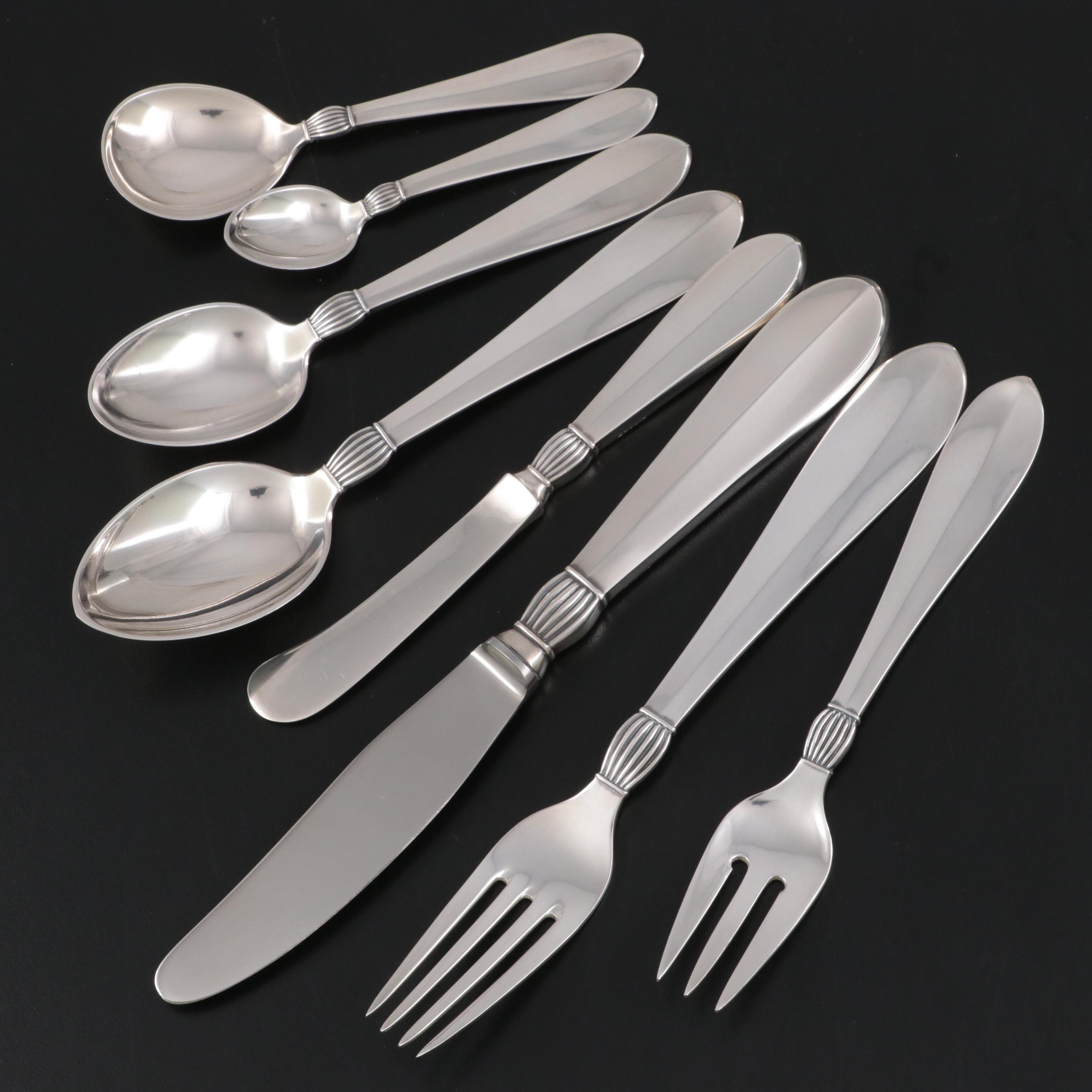 Jens Andersen "Baronesse" Sterling Silver Flatware in Storage Case, Mid-20th C.