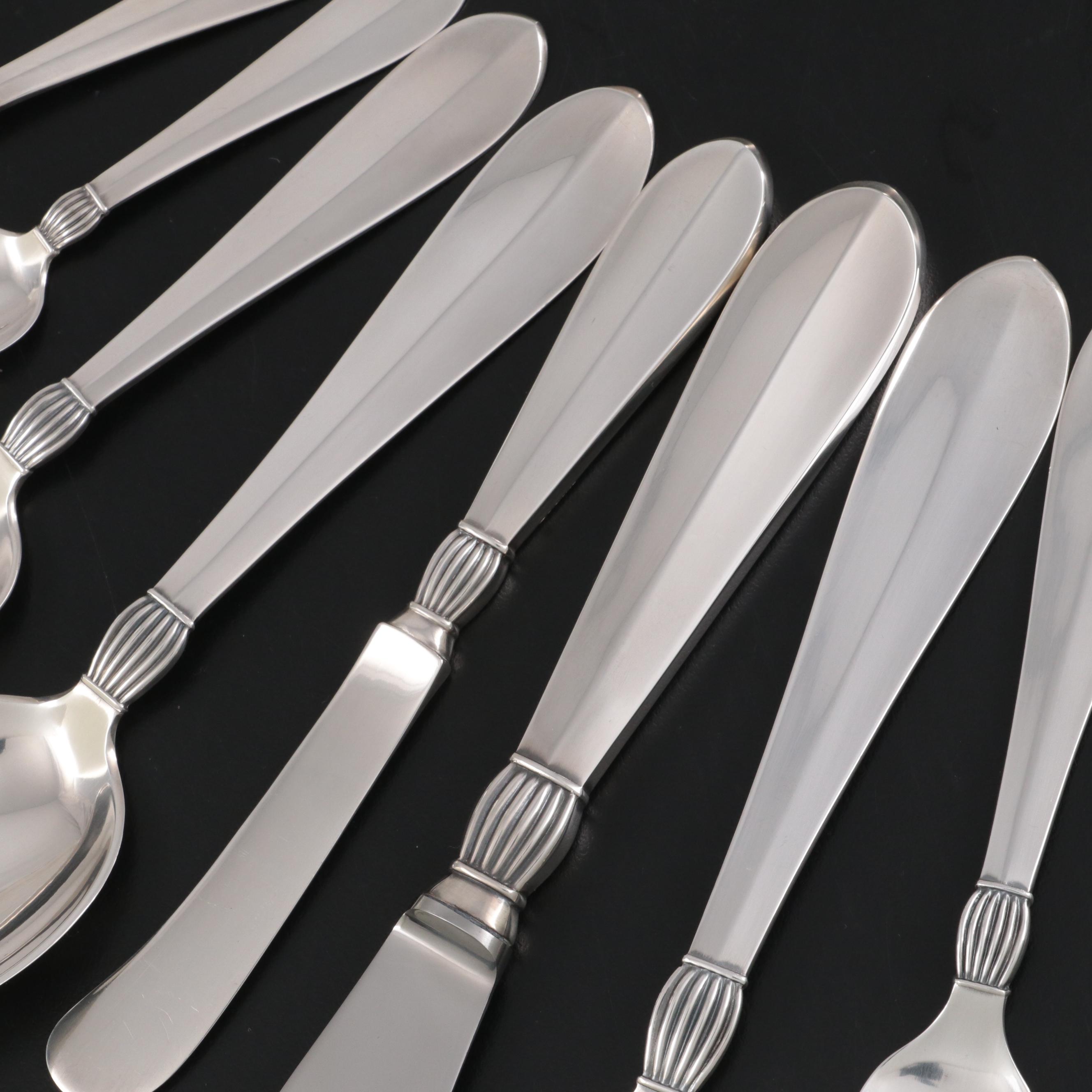 Jens Andersen "Baronesse" Sterling Silver Flatware in Storage Case, Mid-20th C.