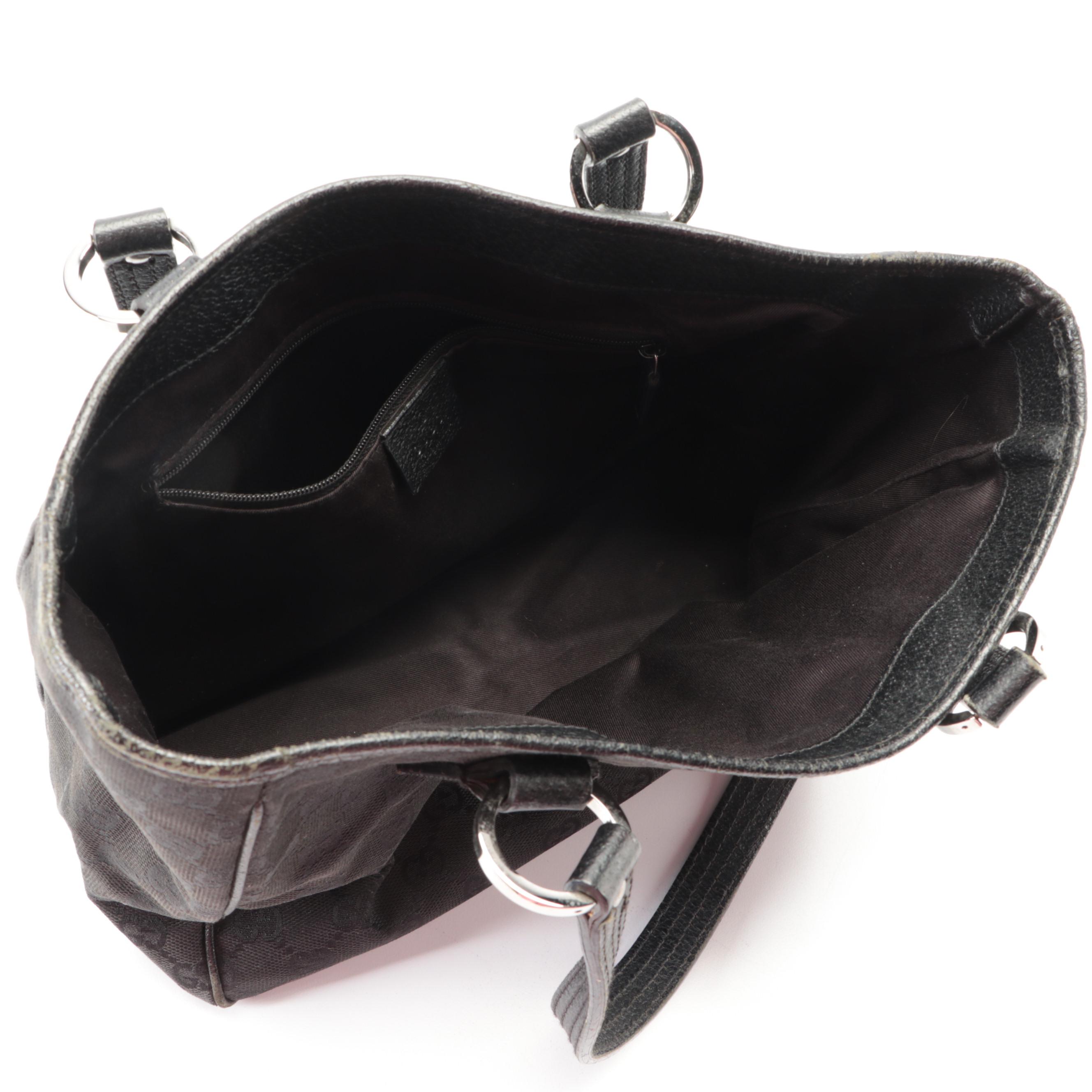 Gucci O-Ring Tote in Black GG Canvas with Leather Trim