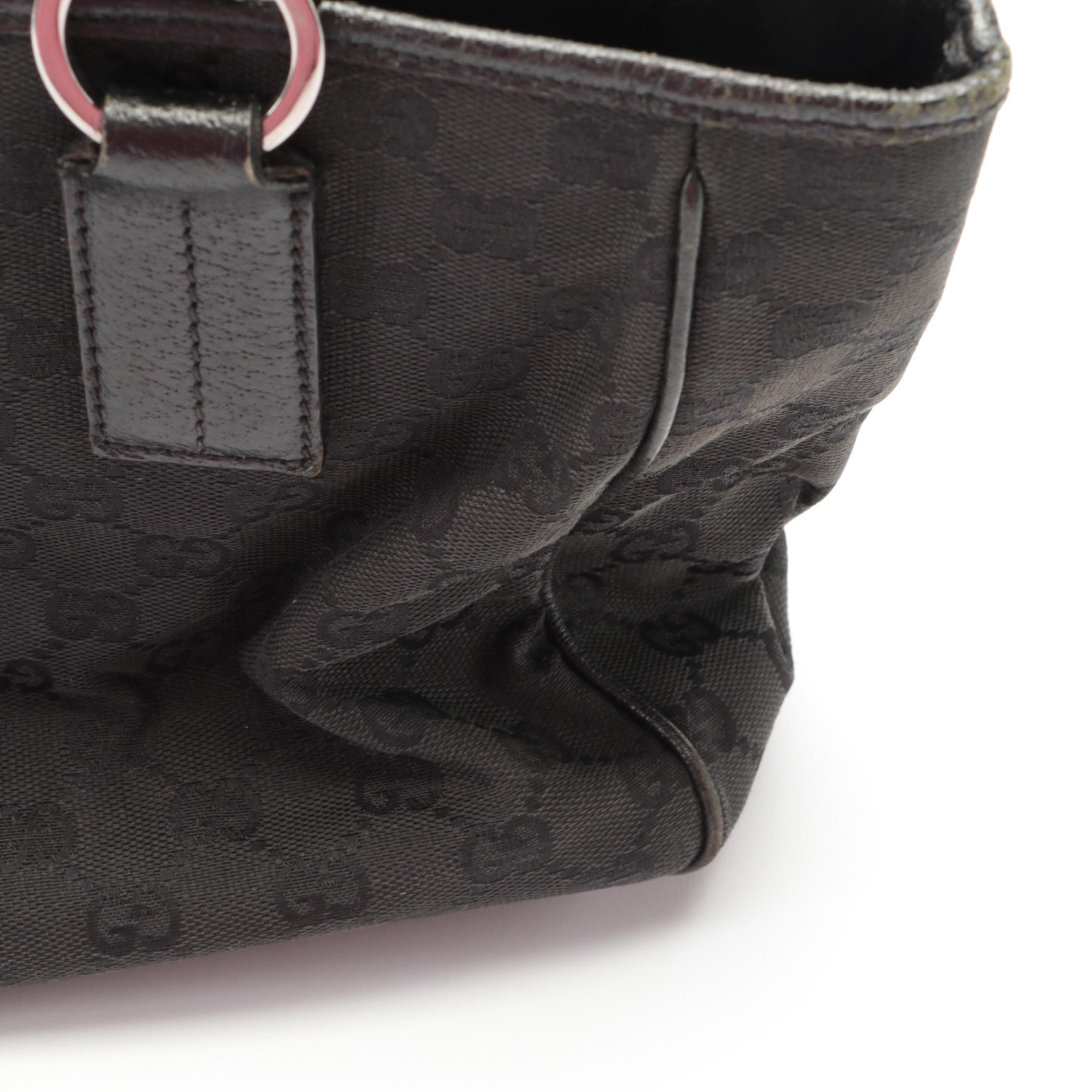 Gucci O-Ring Tote in Black GG Canvas with Leather Trim