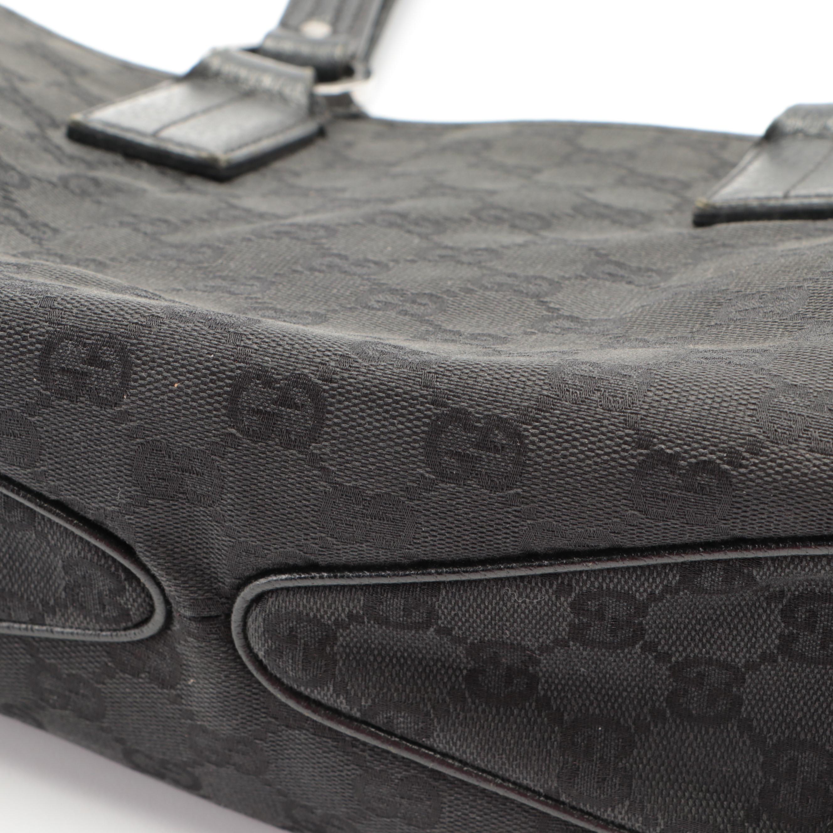 Gucci O-Ring Tote in Black GG Canvas with Leather Trim