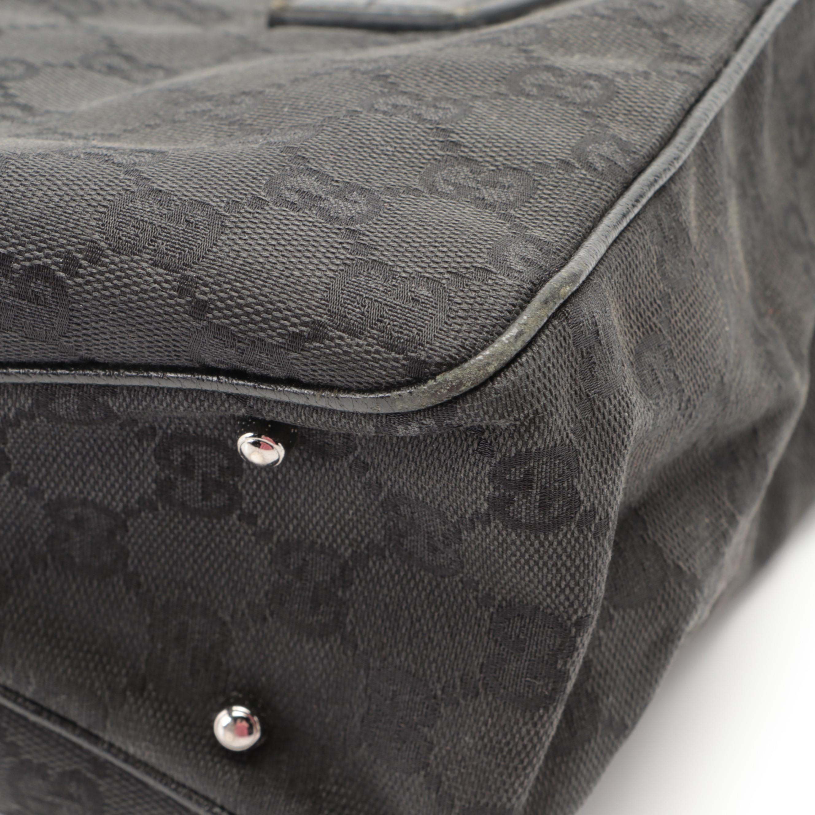 Gucci O-Ring Tote in Black GG Canvas with Leather Trim