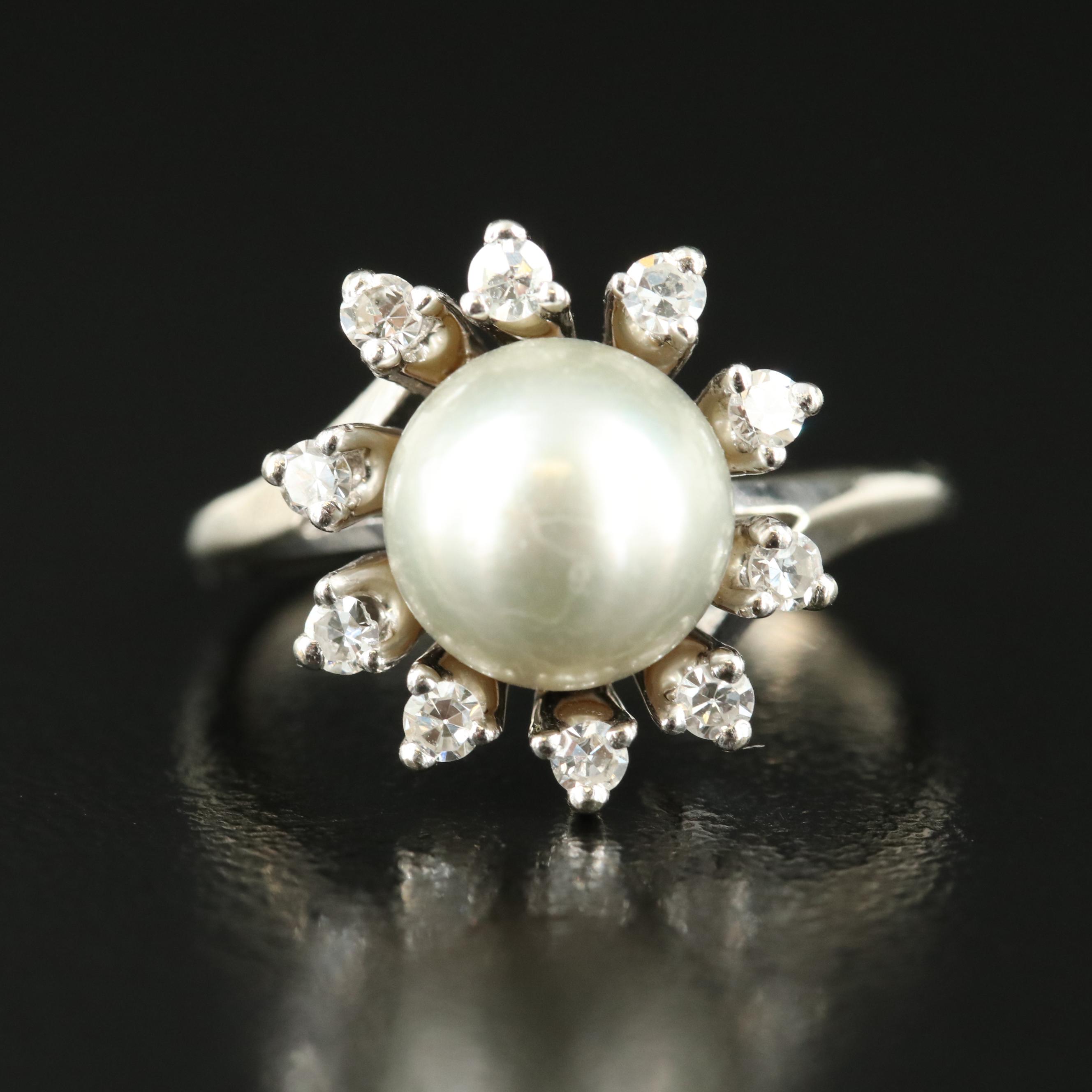 Vintage 14K Pearl and Diamond Ring