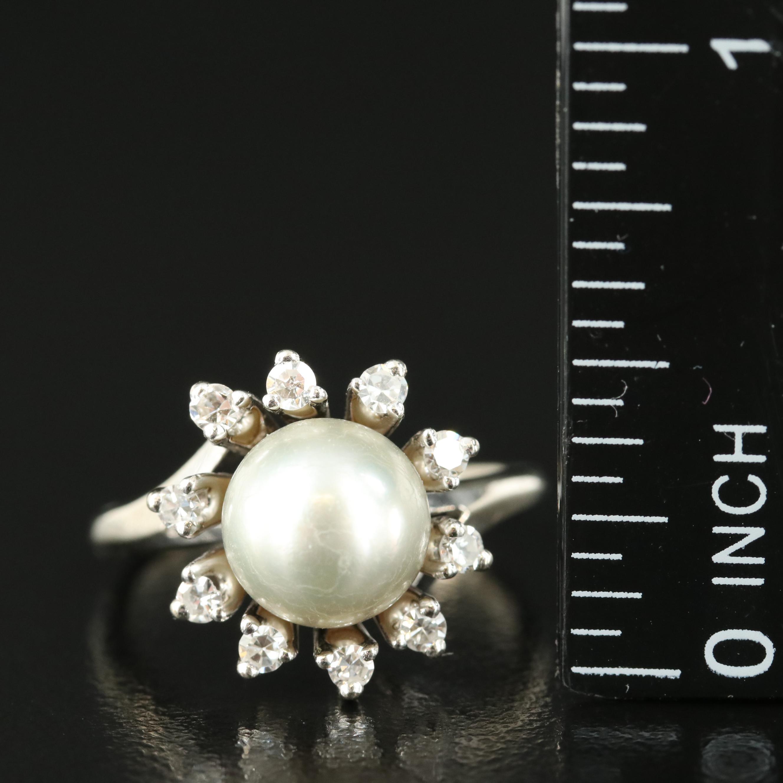 Vintage 14K Pearl and Diamond Ring