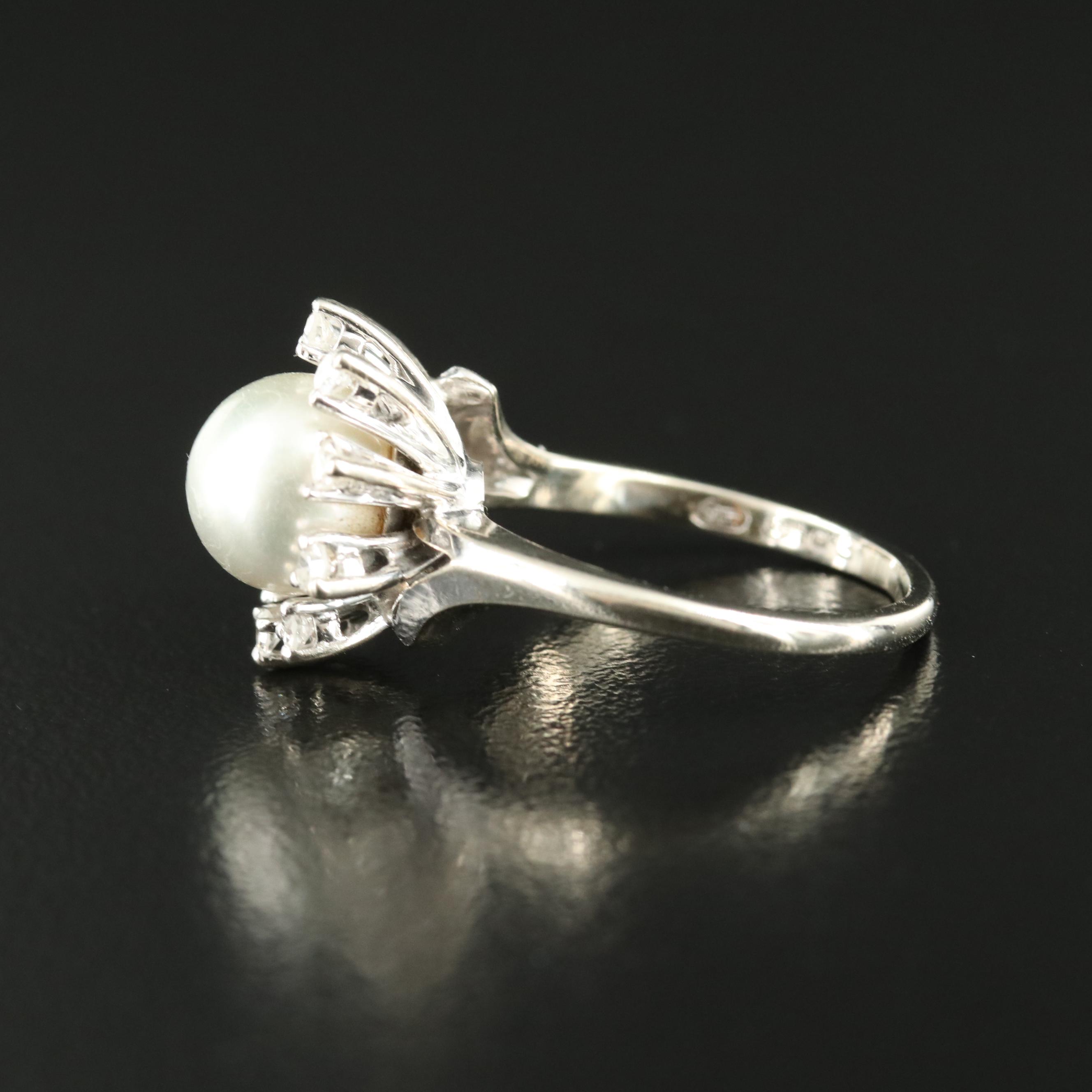 Vintage 14K Pearl and Diamond Ring