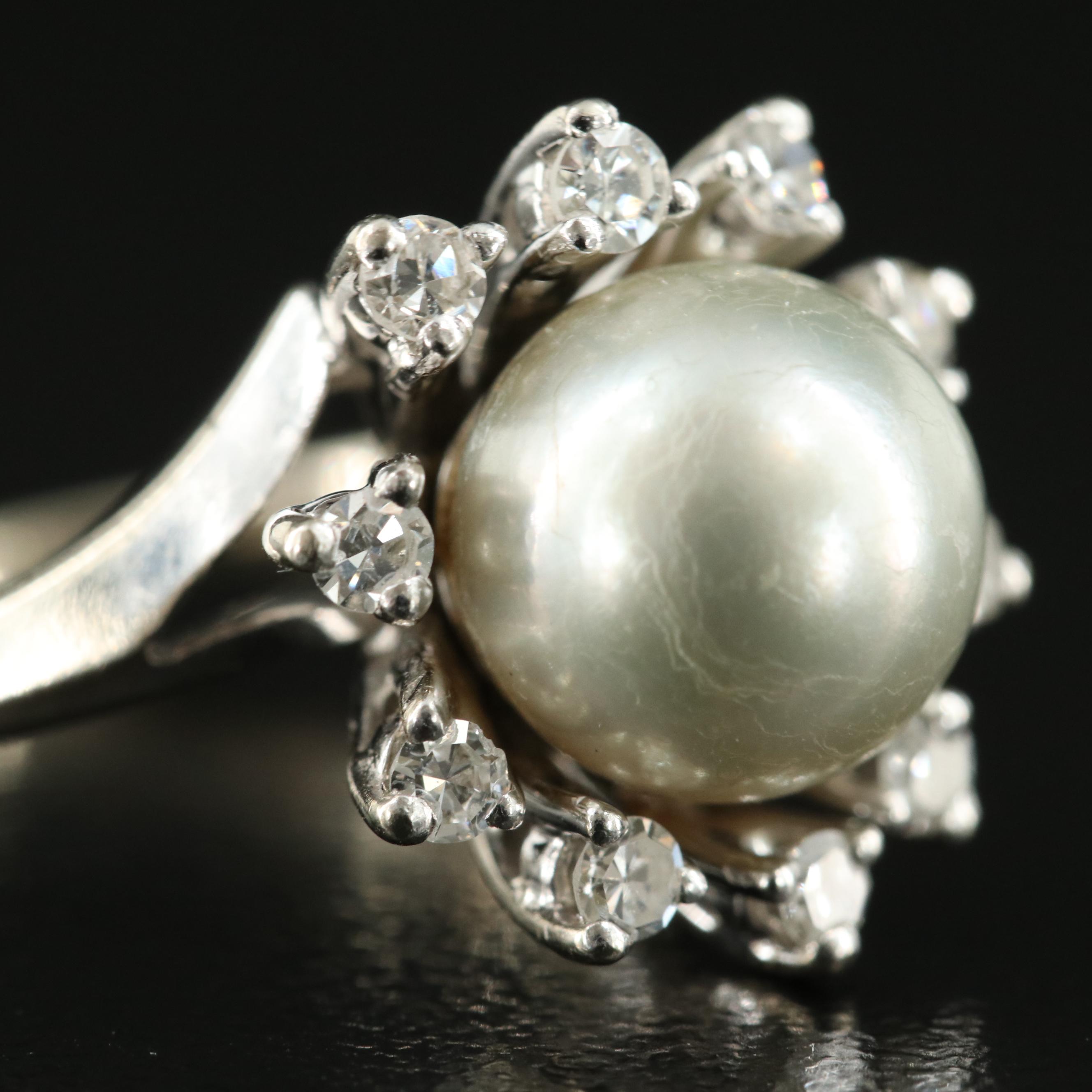 Vintage 14K Pearl and Diamond Ring