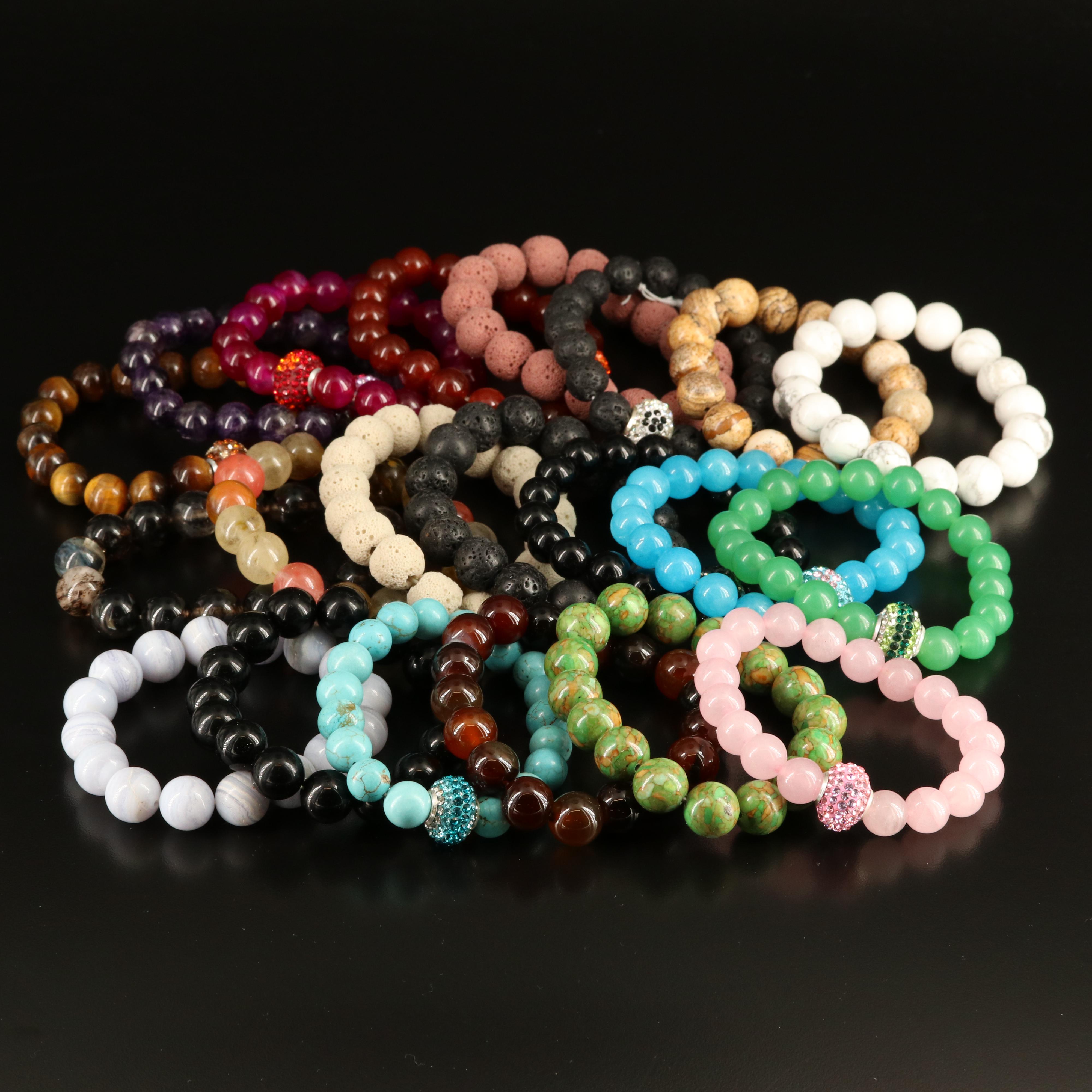 Lace Agate, Amethyst and Tiger's Eye Featured in Bracelet Collection