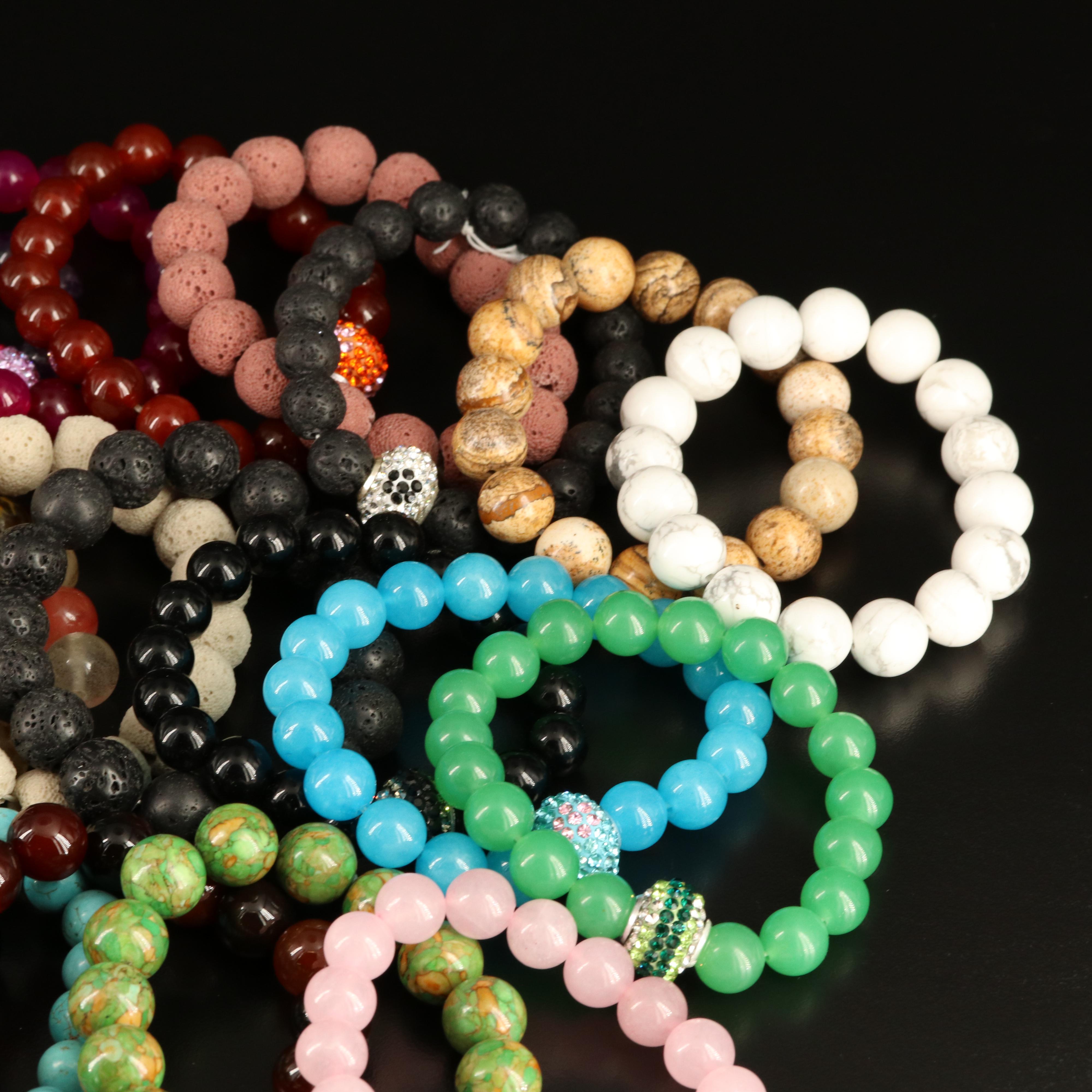 Lace Agate, Amethyst and Tiger's Eye Featured in Bracelet Collection