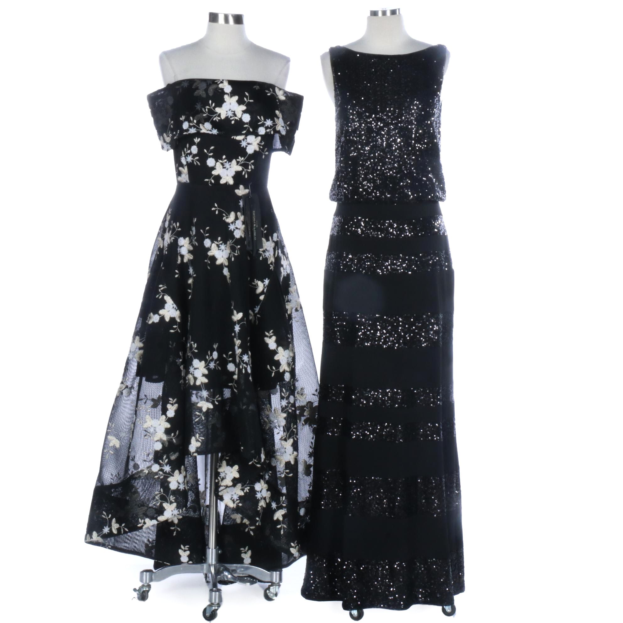 Bronx & Banco Floral High-Low Dress and Lauren Ralph Lauren Sequin Stripe Gown
