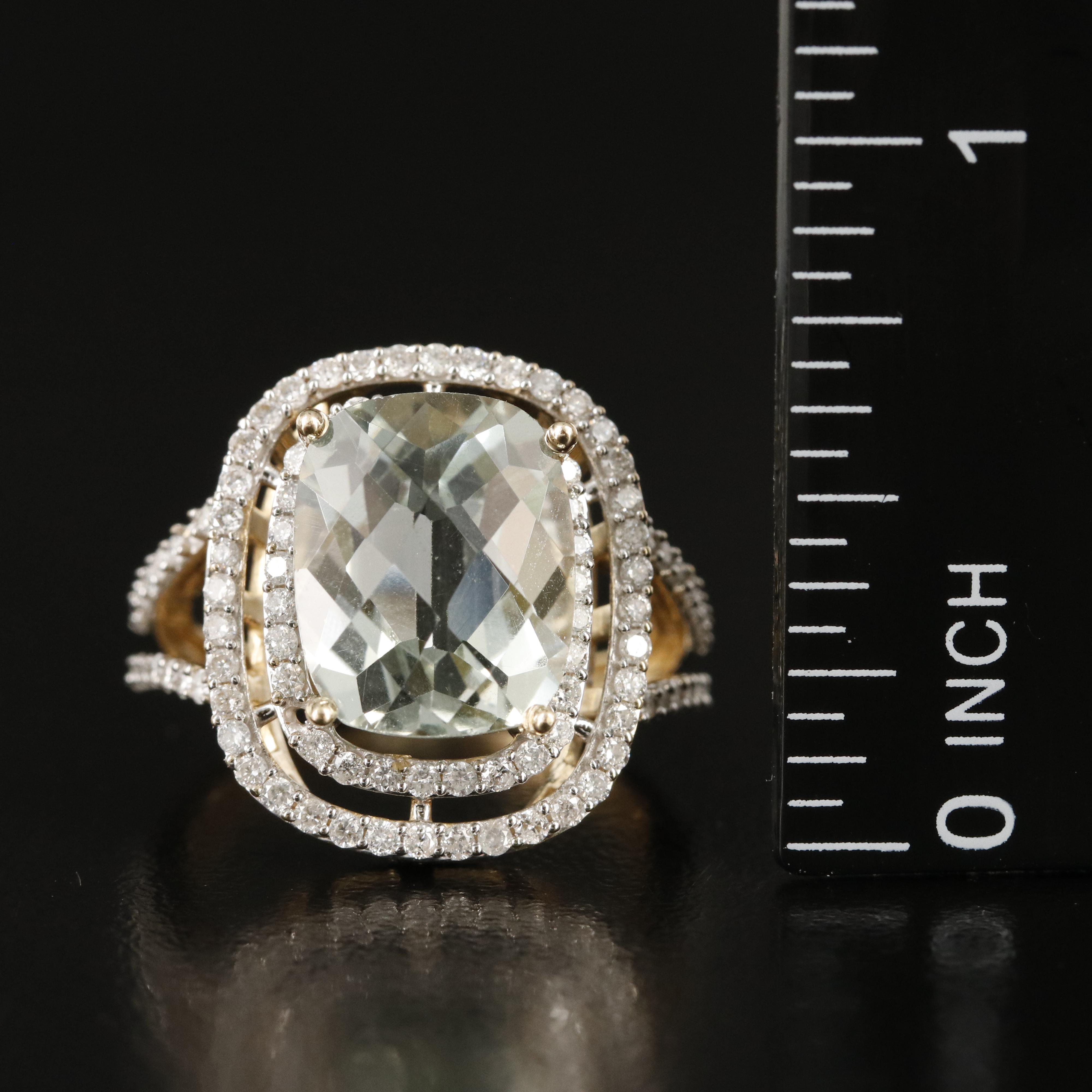 14K Prasiolite and Diamond Ring