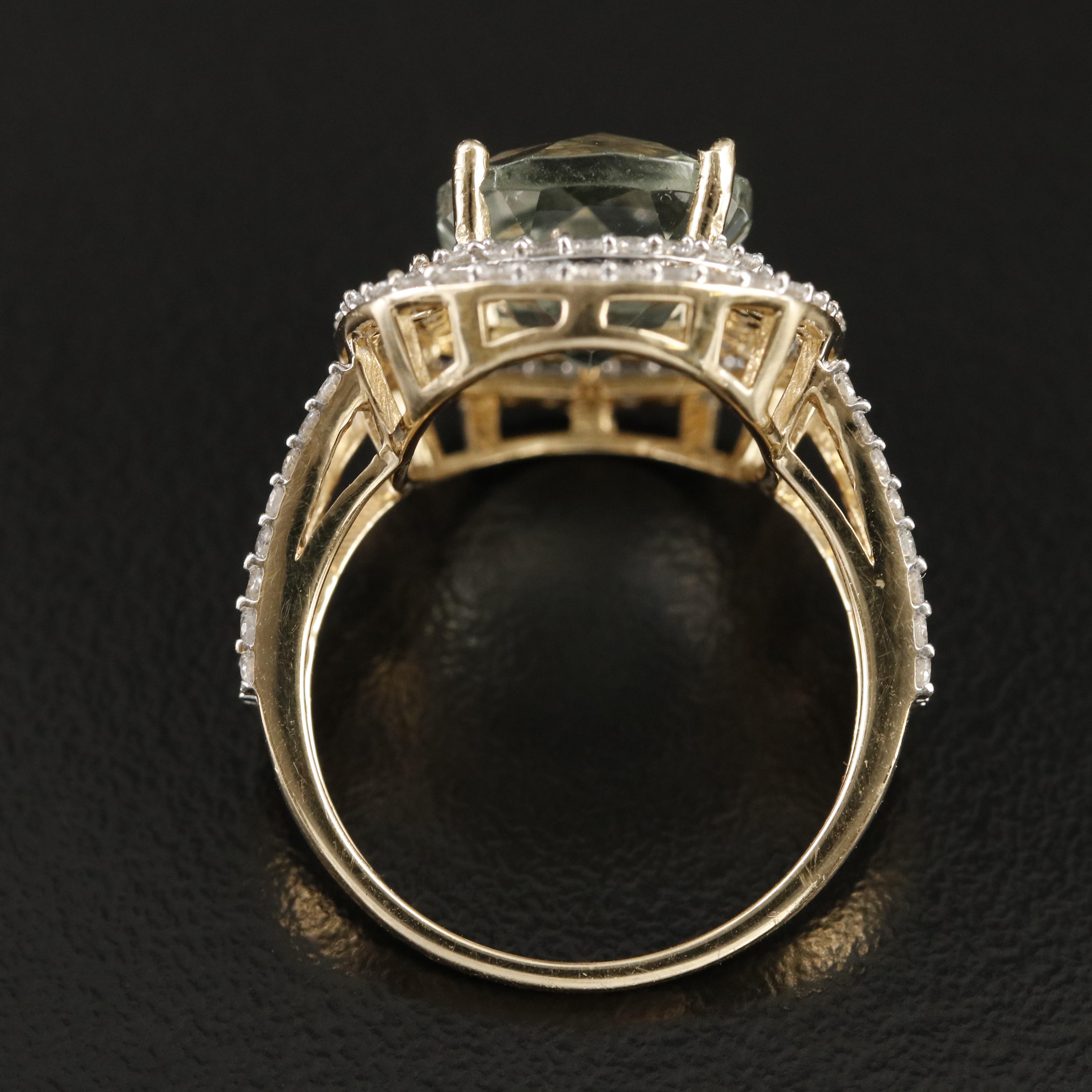 14K Prasiolite and Diamond Ring
